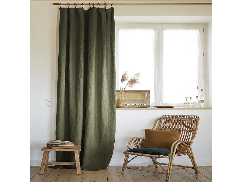 Rideau à pinces ajustable lin 140x270 cm kaki