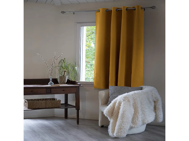 Rideau occultant thermique à œillets jaune 140x180