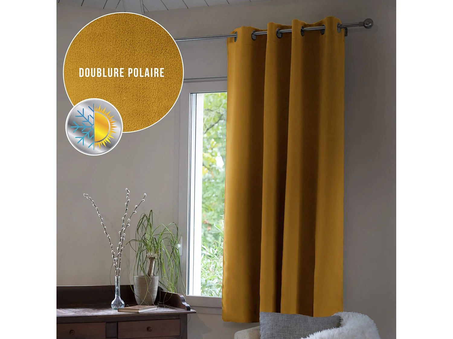 Rideau occultant thermique à œillets jaune 140x180