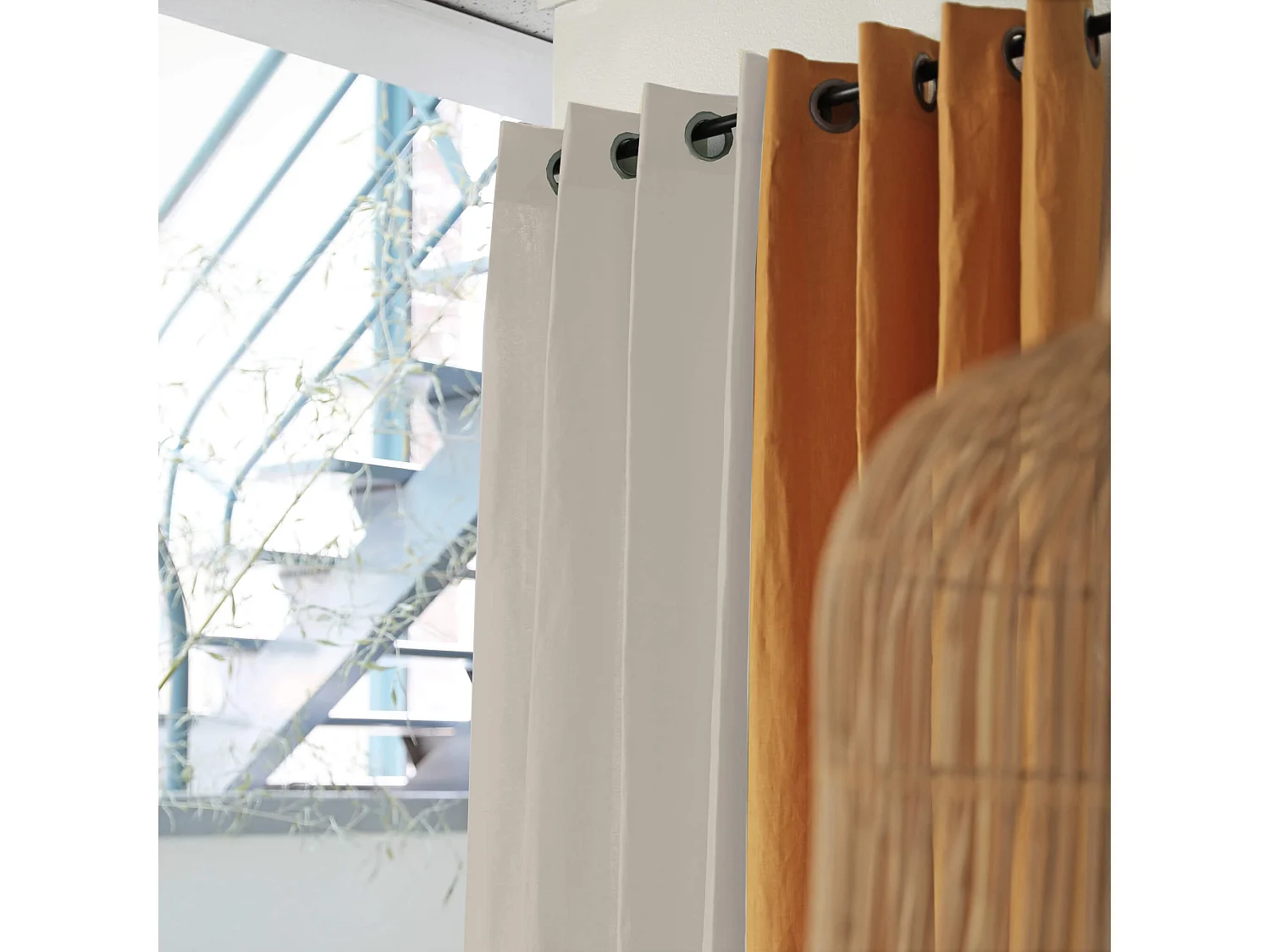 Rideau à œillets en lin lavé naturel 140x250