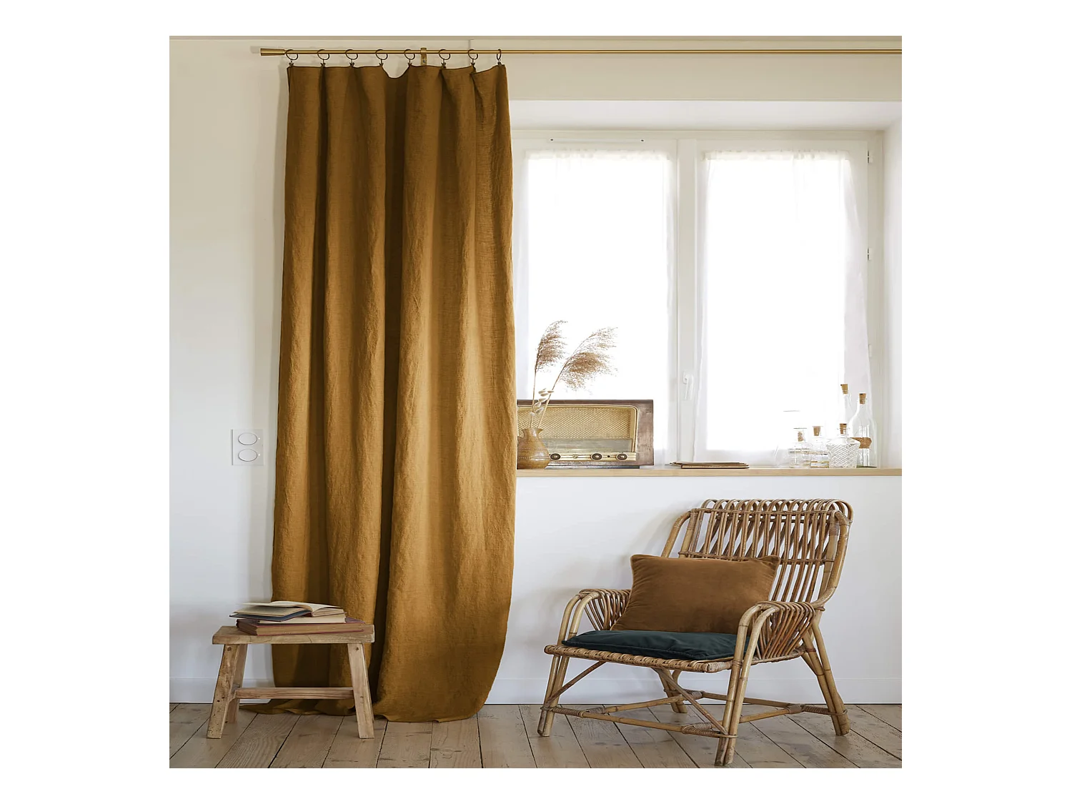 Rideau à pinces ajustable lin 140x270 cm marron