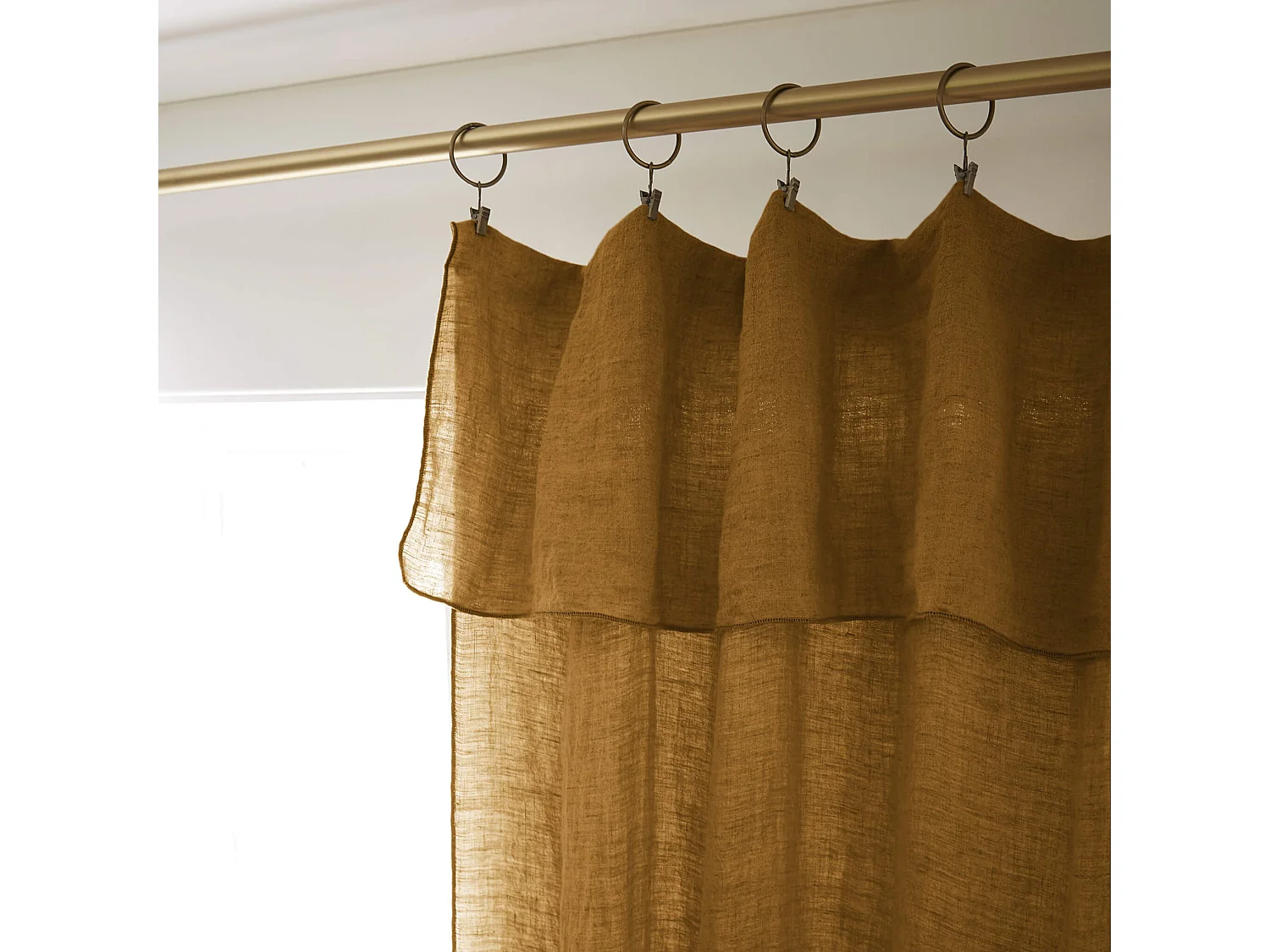 Rideau à pinces ajustable lin 140x270 cm marron