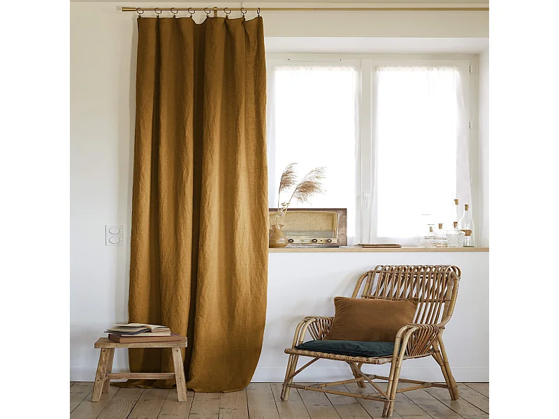 Rideau à pinces ajustable lin 140x270 cm marron