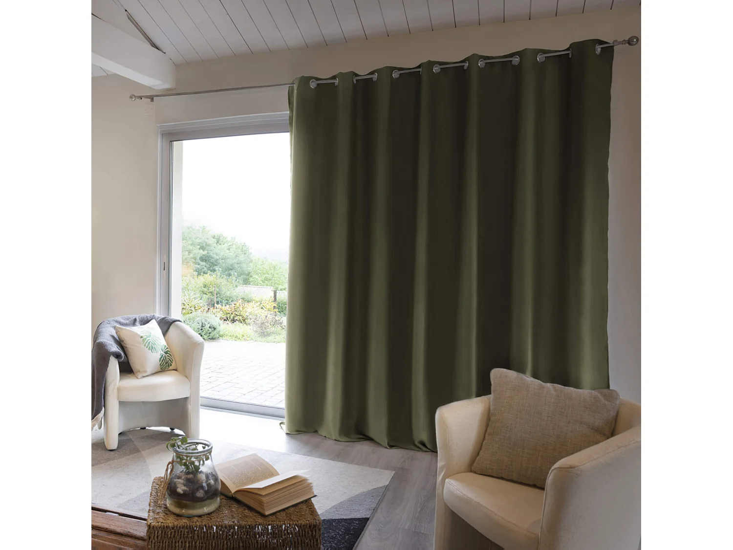 Rideau thermique à œillets kaki 280x260