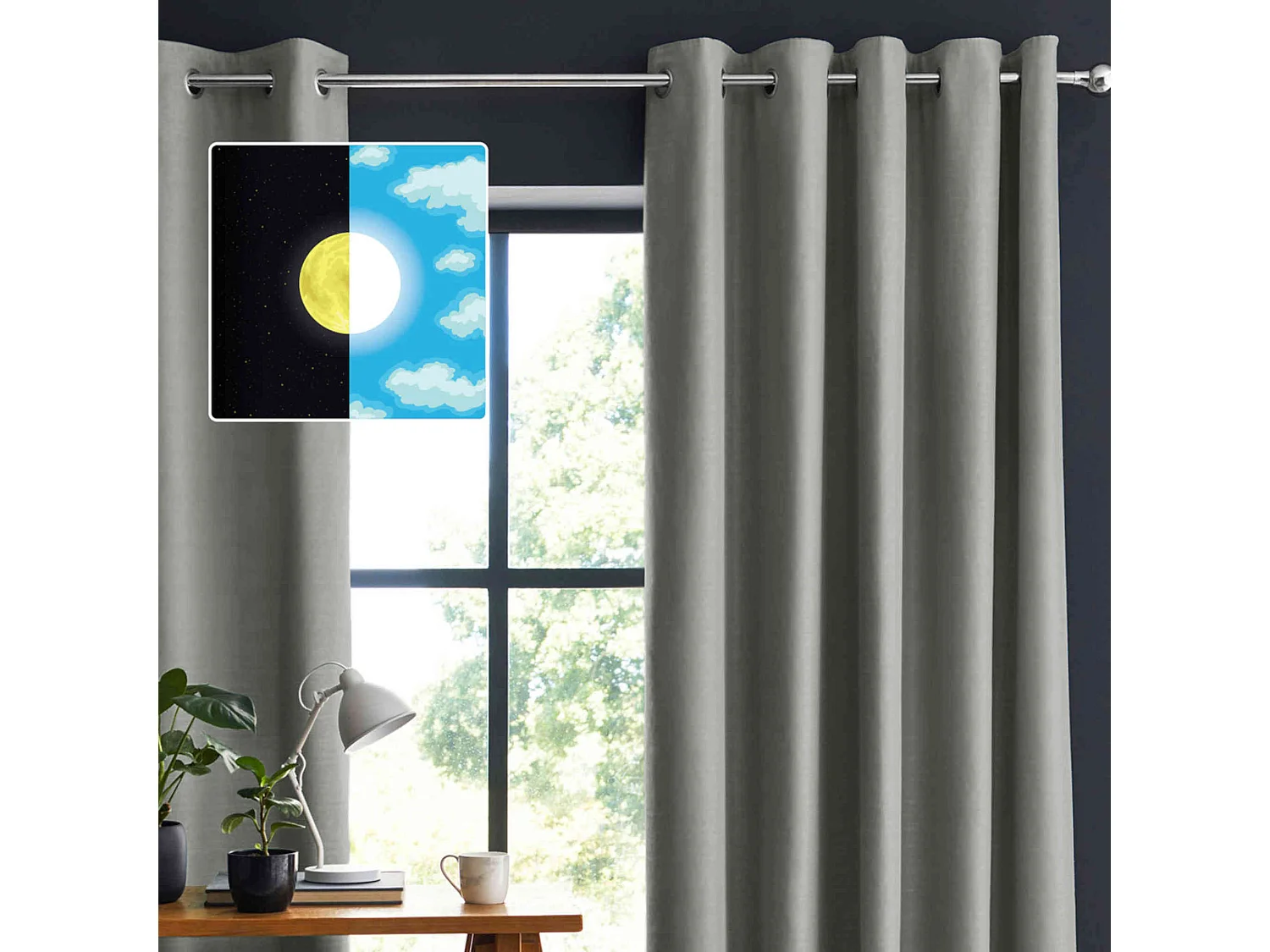 Lot de 2 rideaux occultants à œillets gris 140x260