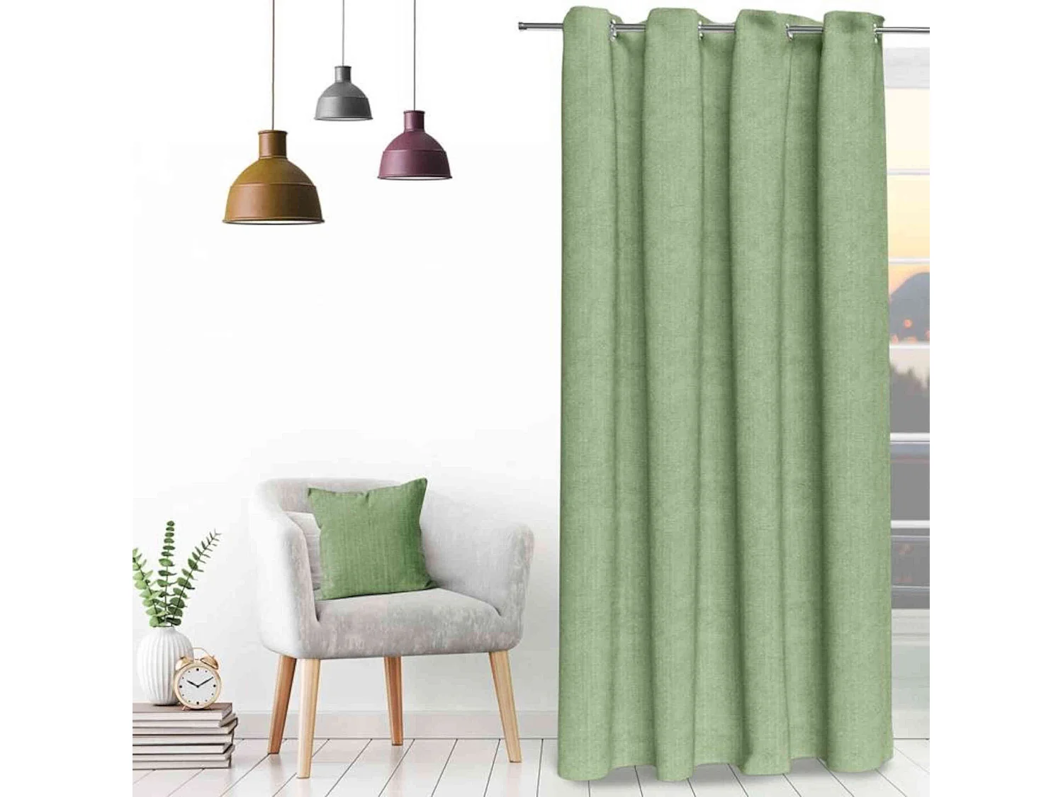 Rideau à œillets Velvet vert 132x250 cm
