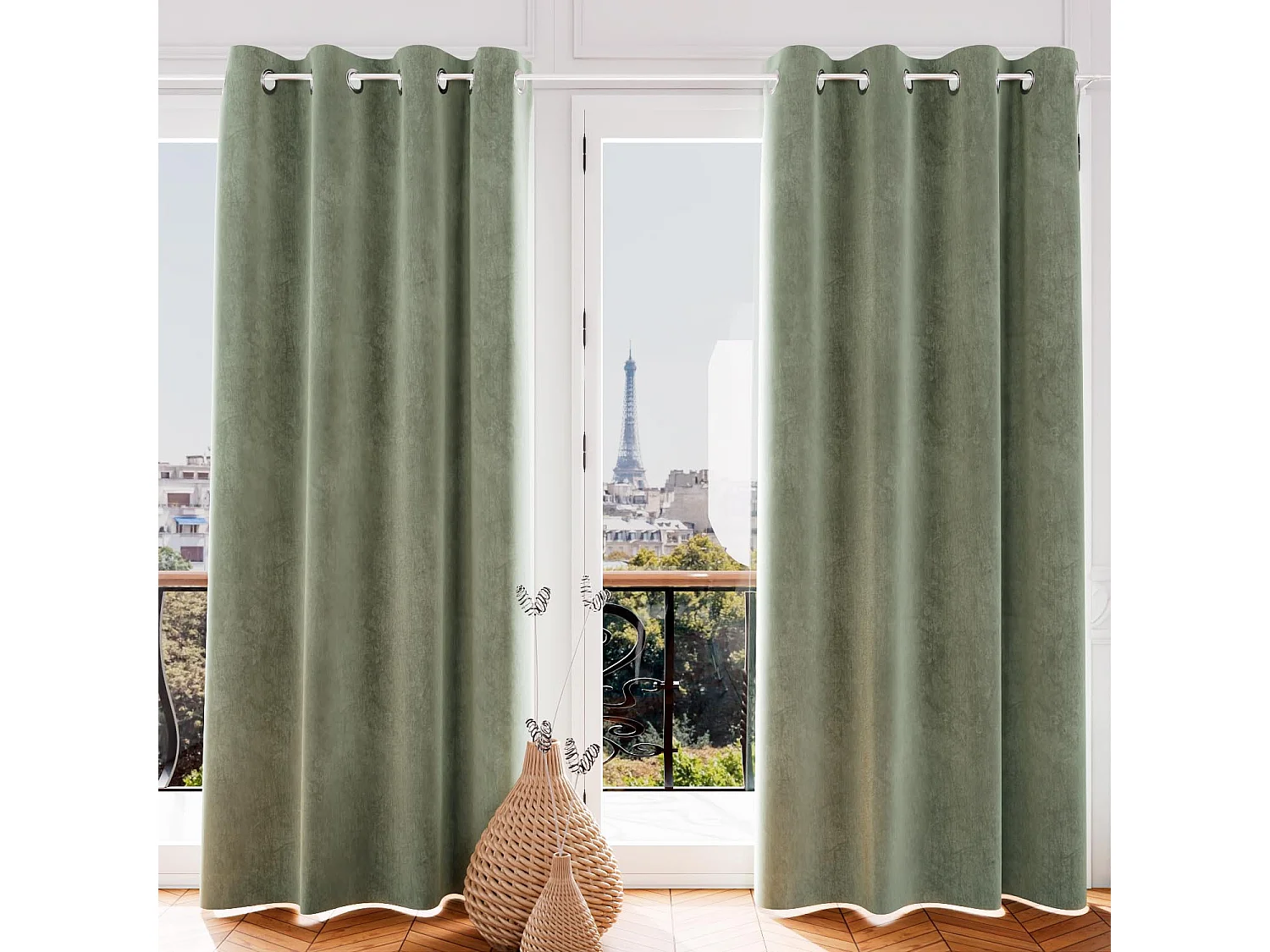 Rideau à œillets Velvet vert 132x250 cm