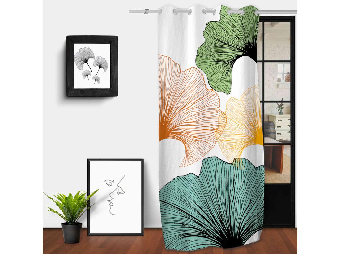 vente unique Rideau à œillets Ginkgo imprimé placé 132x250 cm