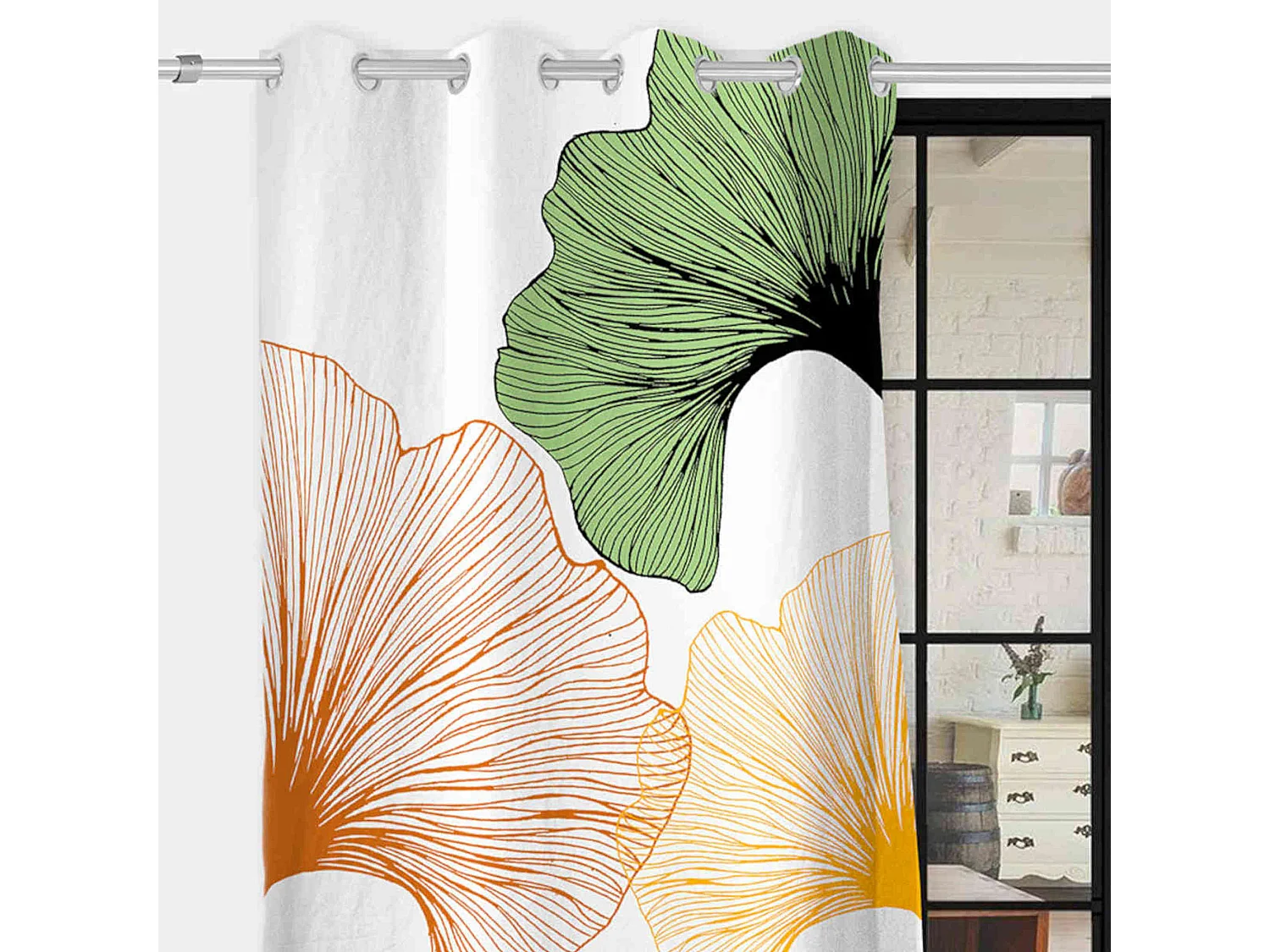 Rideau à œillets Ginkgo imprimé placé 132x250 cm