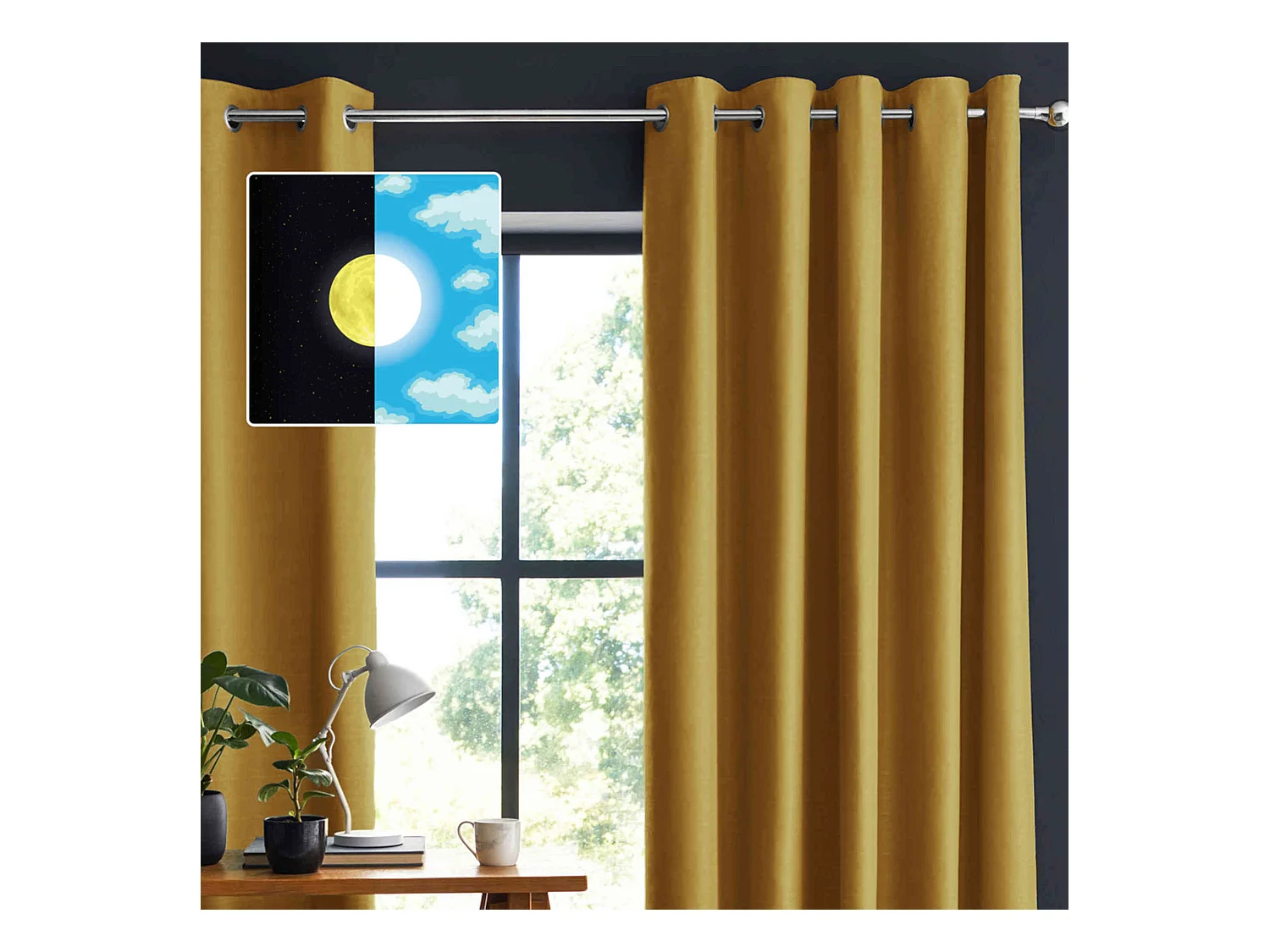 Rideau occultant à œillets jaune moutarde 140x280