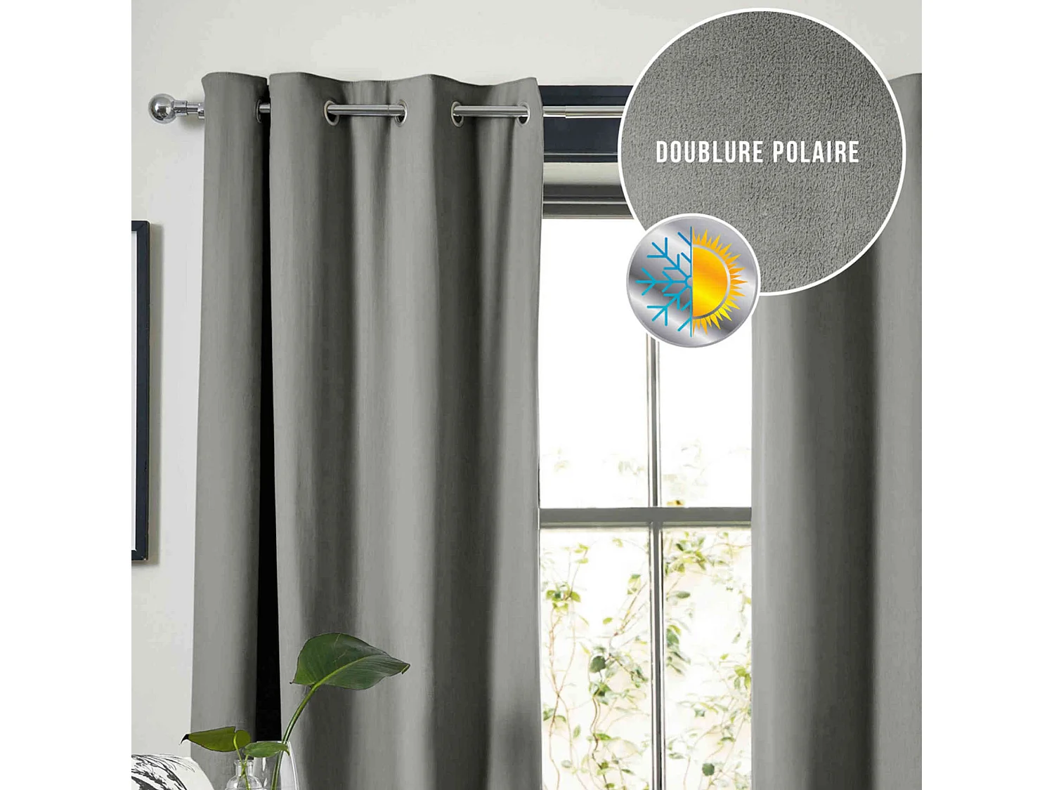 Rideau occultant thermique à œillets gris 140x280