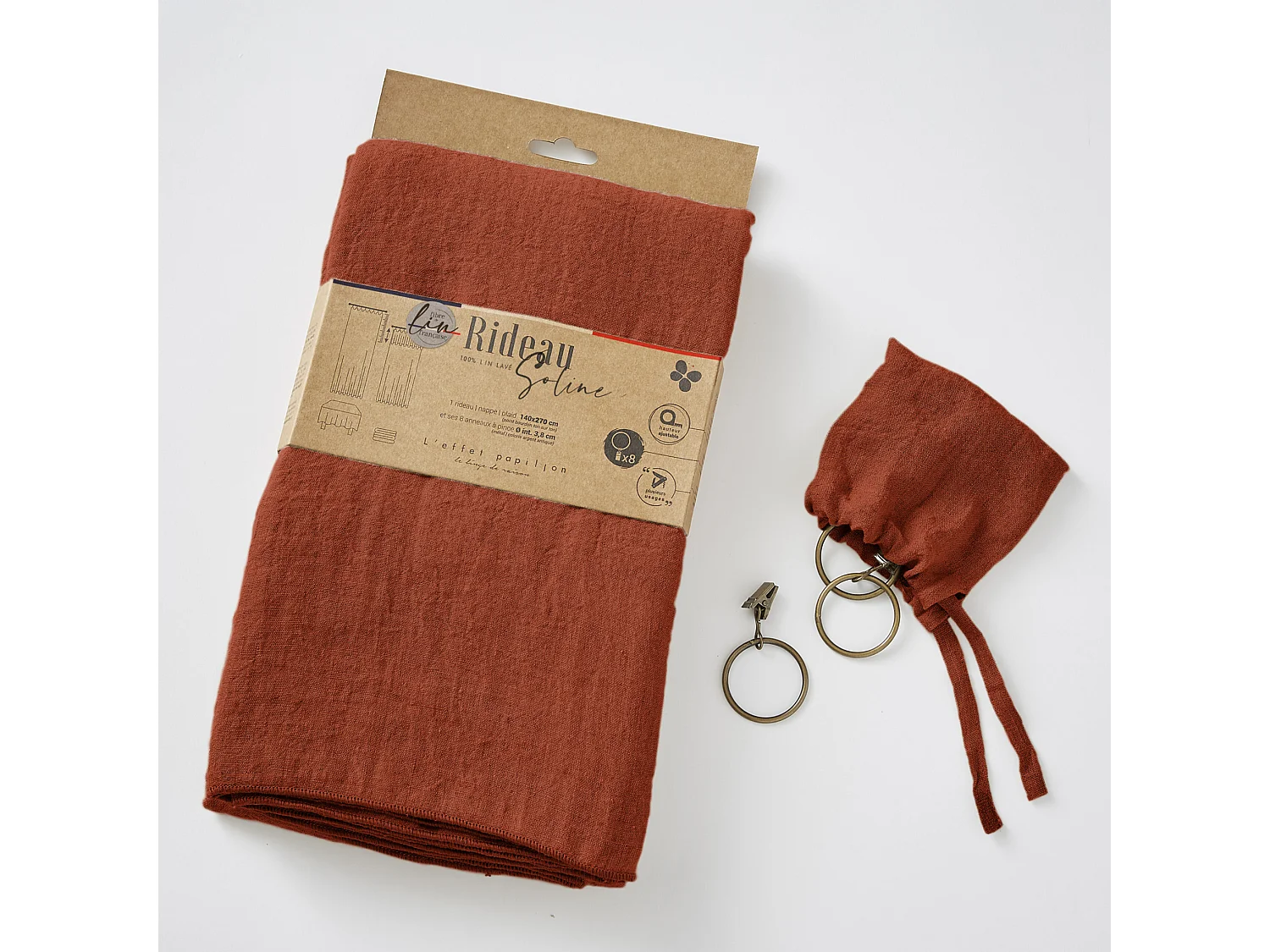 Rideau à pinces ajustable lin 140x270 cm orange