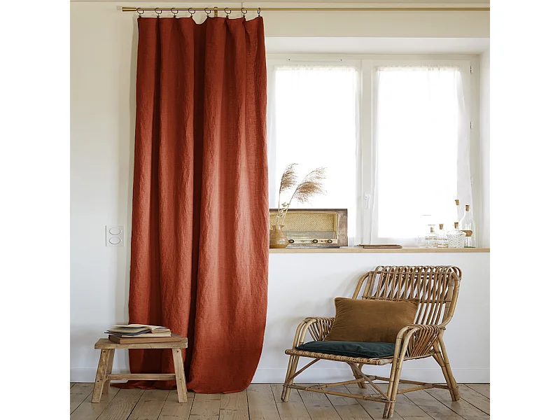 Rideau à pinces ajustable lin 140x270 cm orange