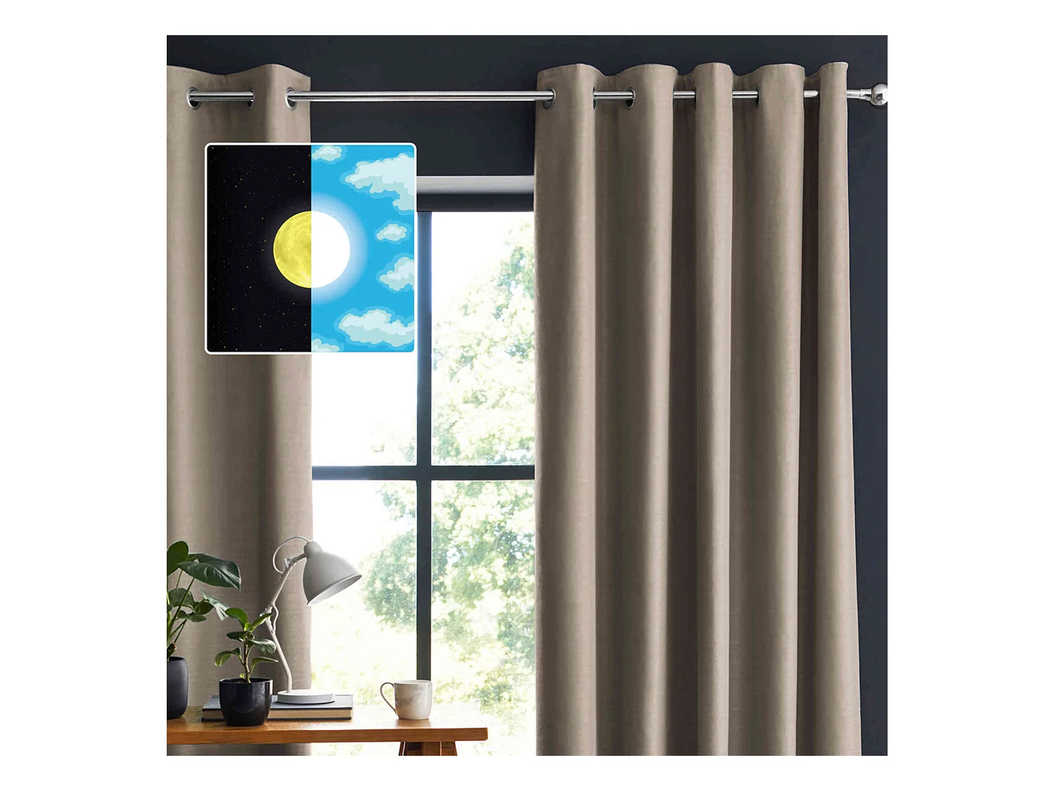 Lot de 2 rideaux occultants à œillets lin 140x180