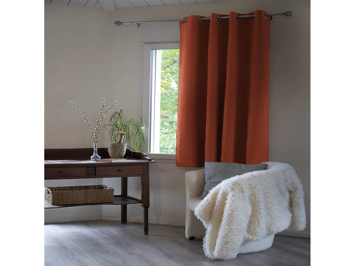 Rideau occultant thermique à œillets orange 140x180