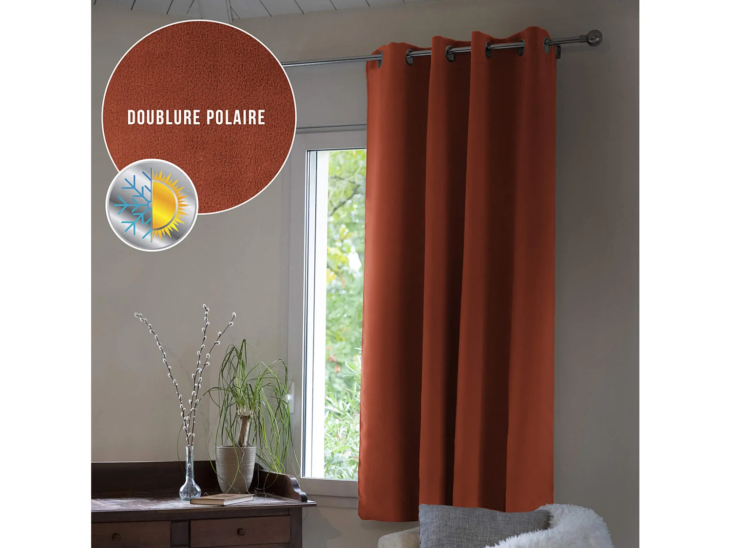 Rideau occultant thermique à œillets orange 140x180