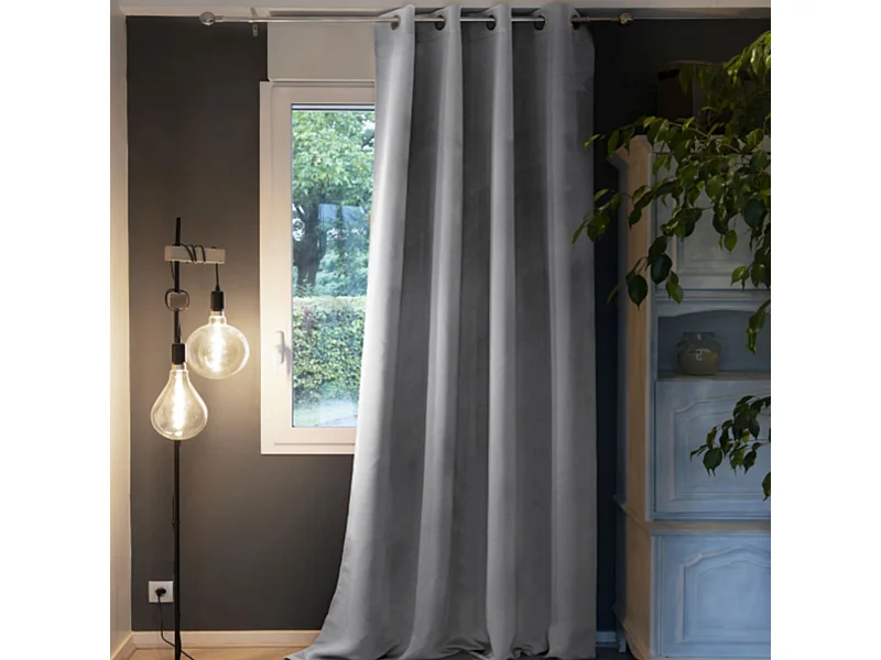 Rideau occultant thermique à œillets gris 140x260