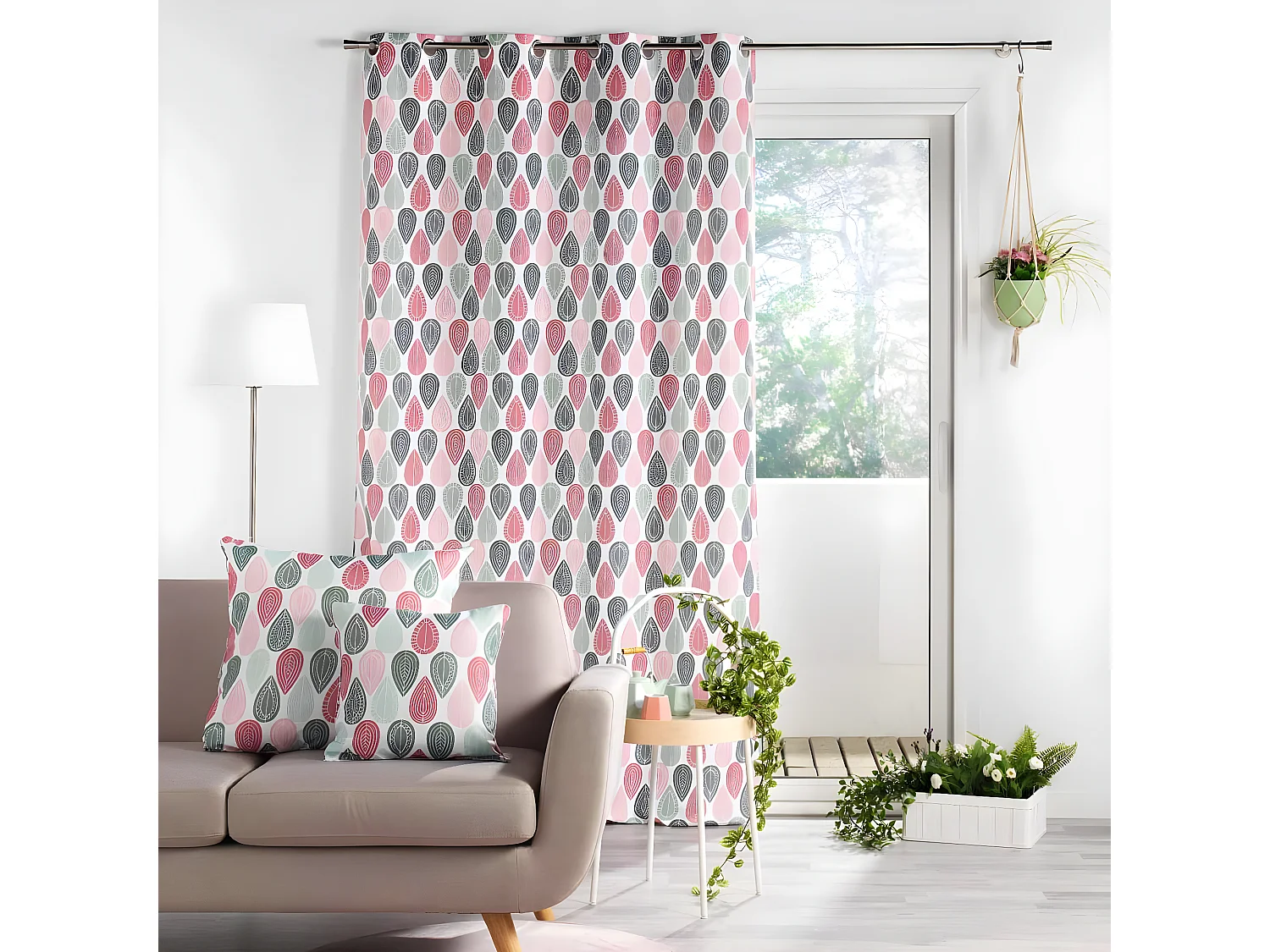 Rideau à Œillets Imprimé "Palpito" 140x260cm Rose