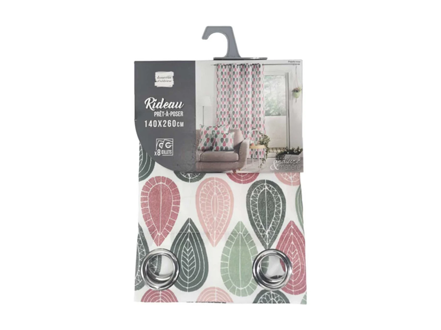 Rideau à Œillets Imprimé "Palpito" 140x260cm Rose