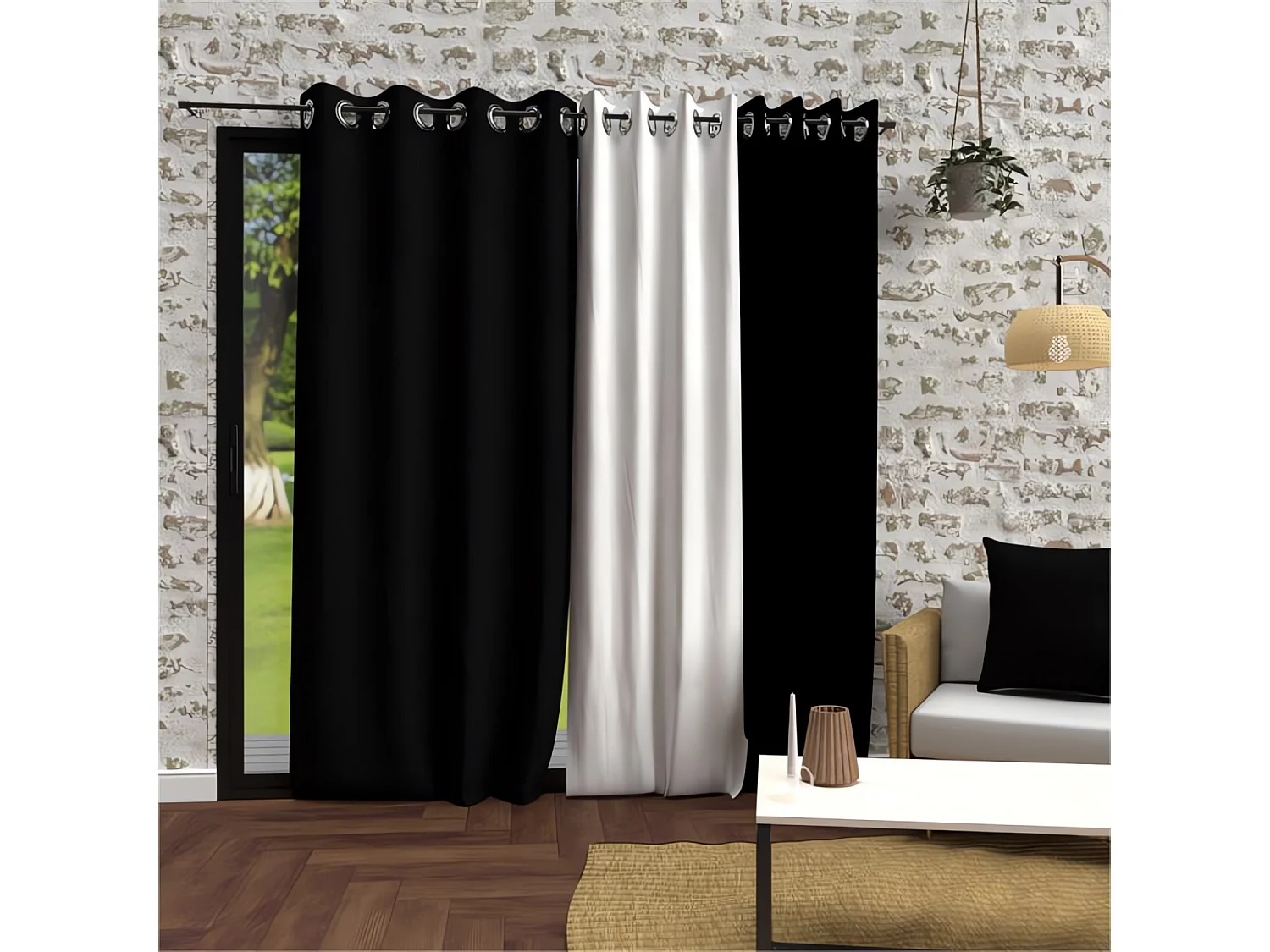 Cortina con ojales de microfibra lavados 135x250 cm BOHEME negro