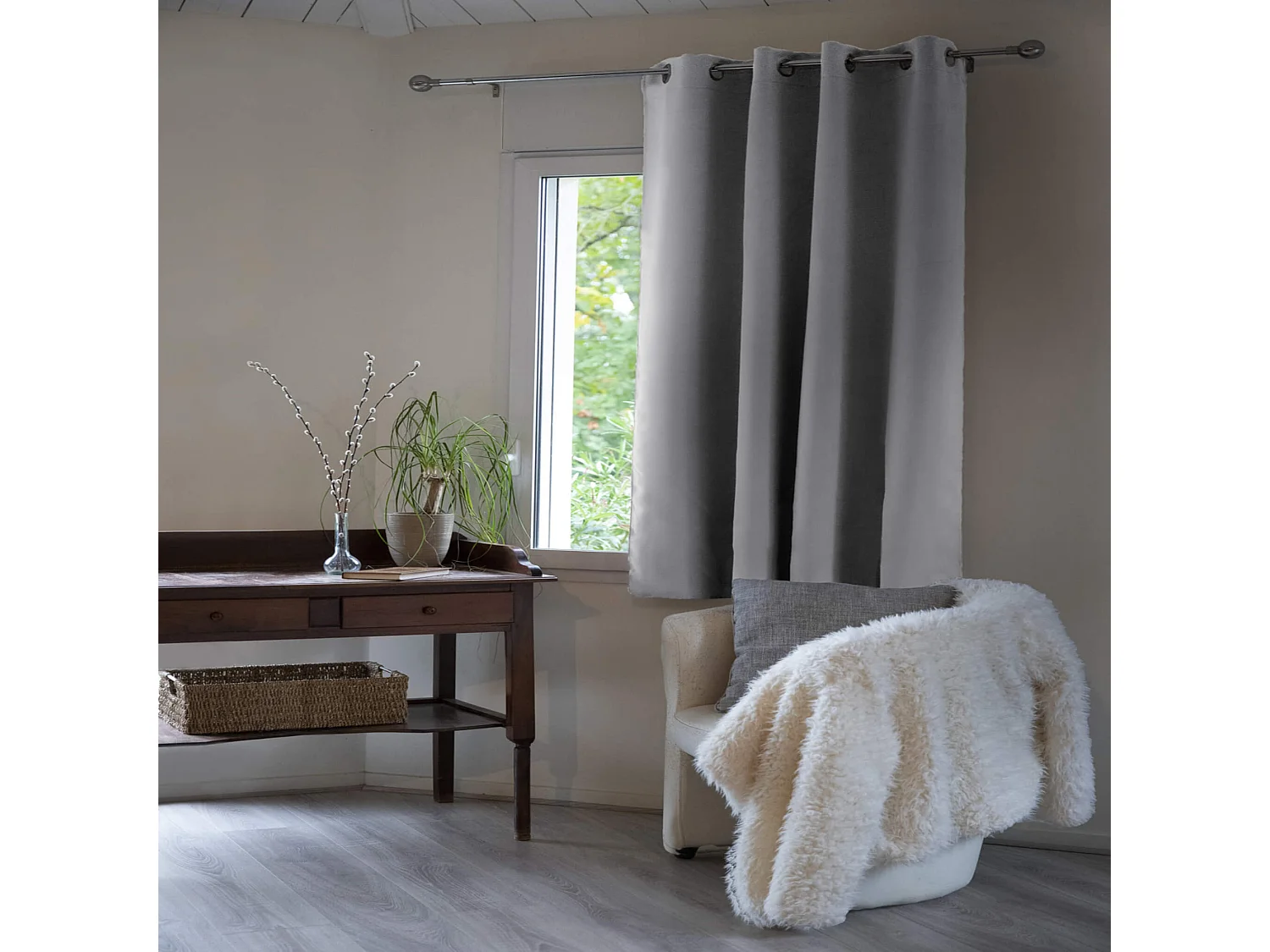 Rideau occultant thermique à œillets gris 140x180