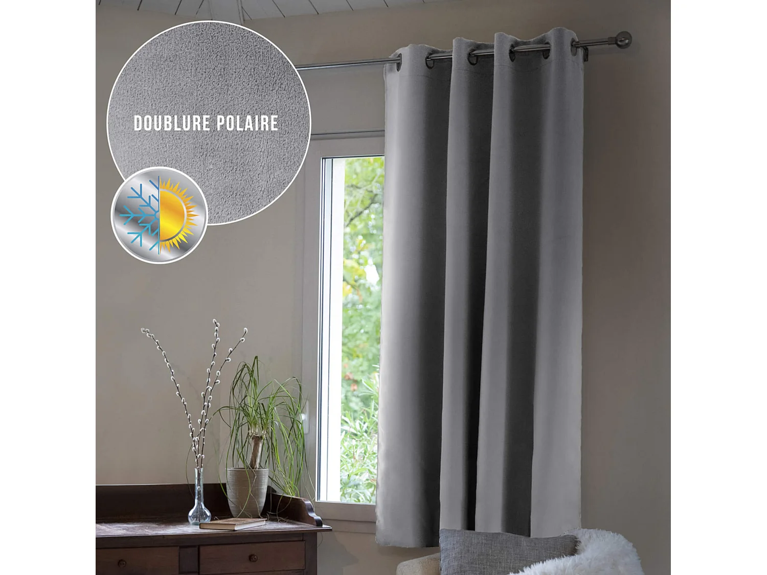 Rideau occultant thermique à œillets gris 140x180