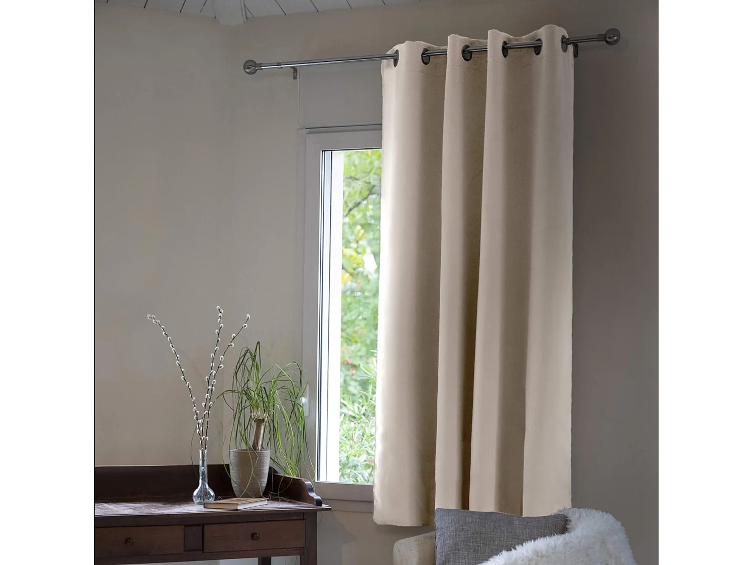 Rideau thermique à œillets beige 180x260