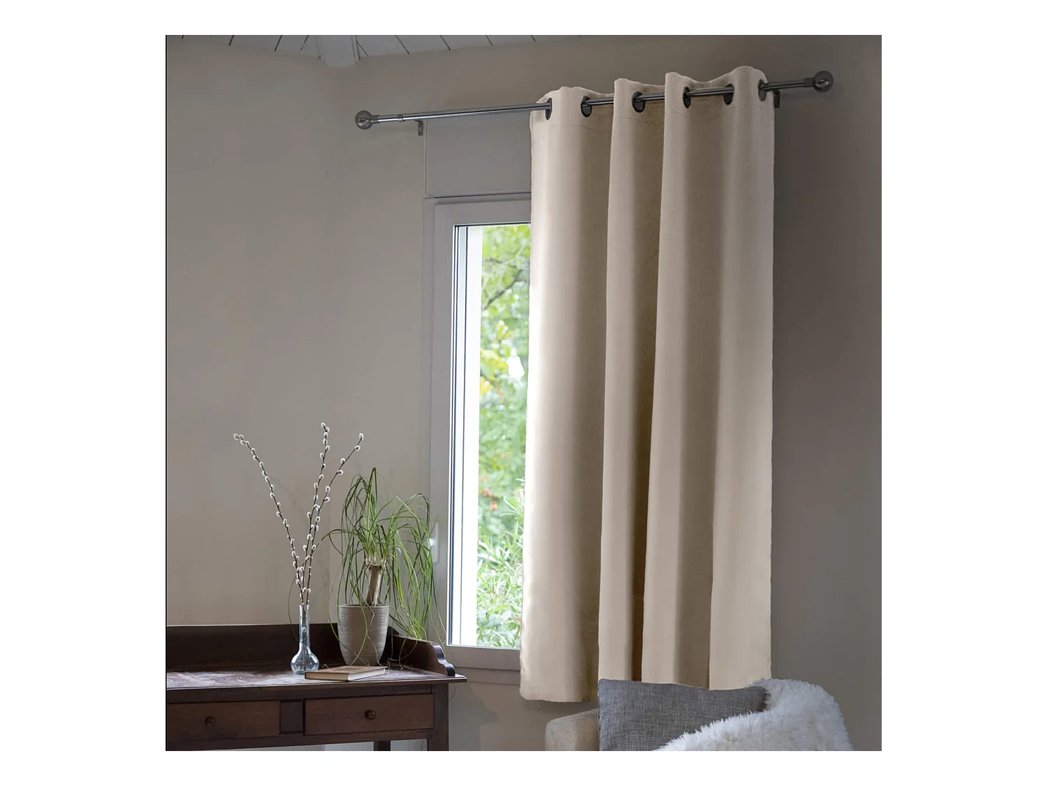 Rideau thermique à œillets beige 180x260
