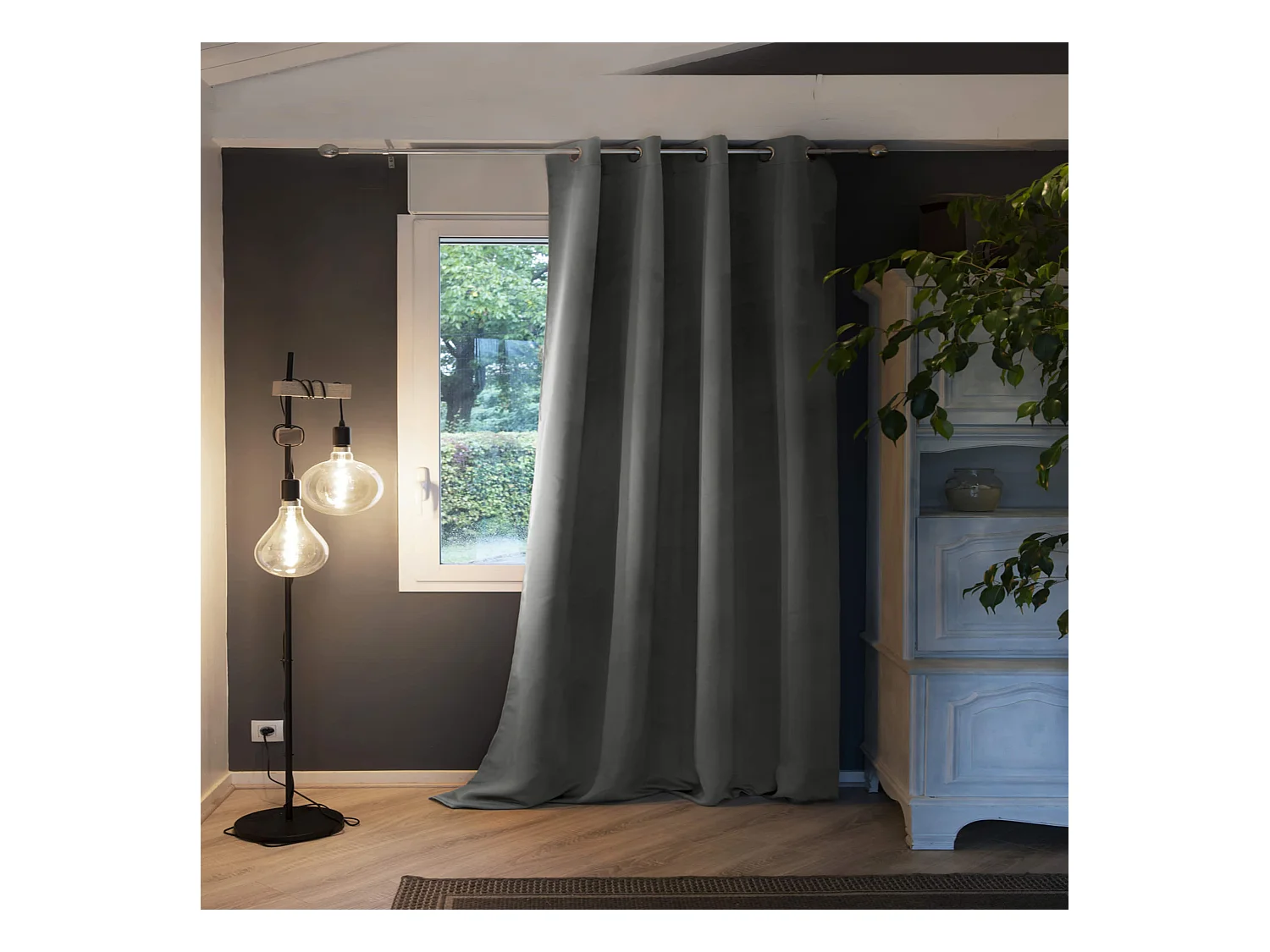 Rideau occultant thermique à œillets anthracite 140x280