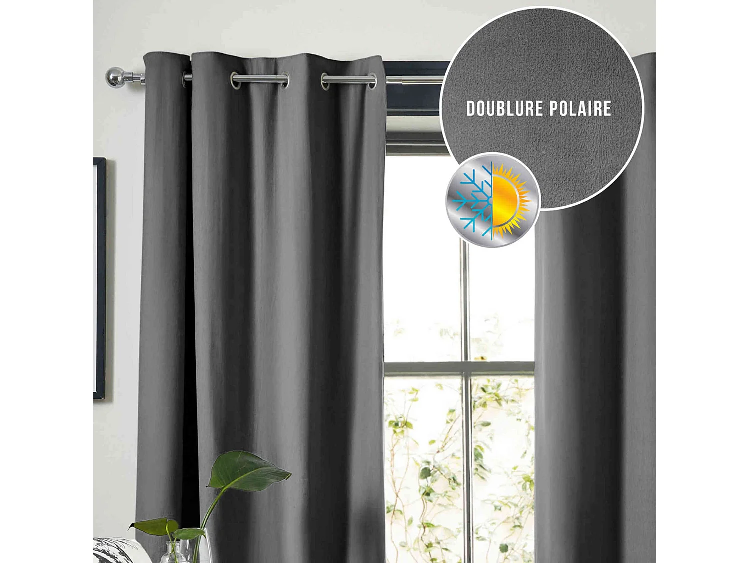 Rideau occultant thermique à œillets anthracite 140x280