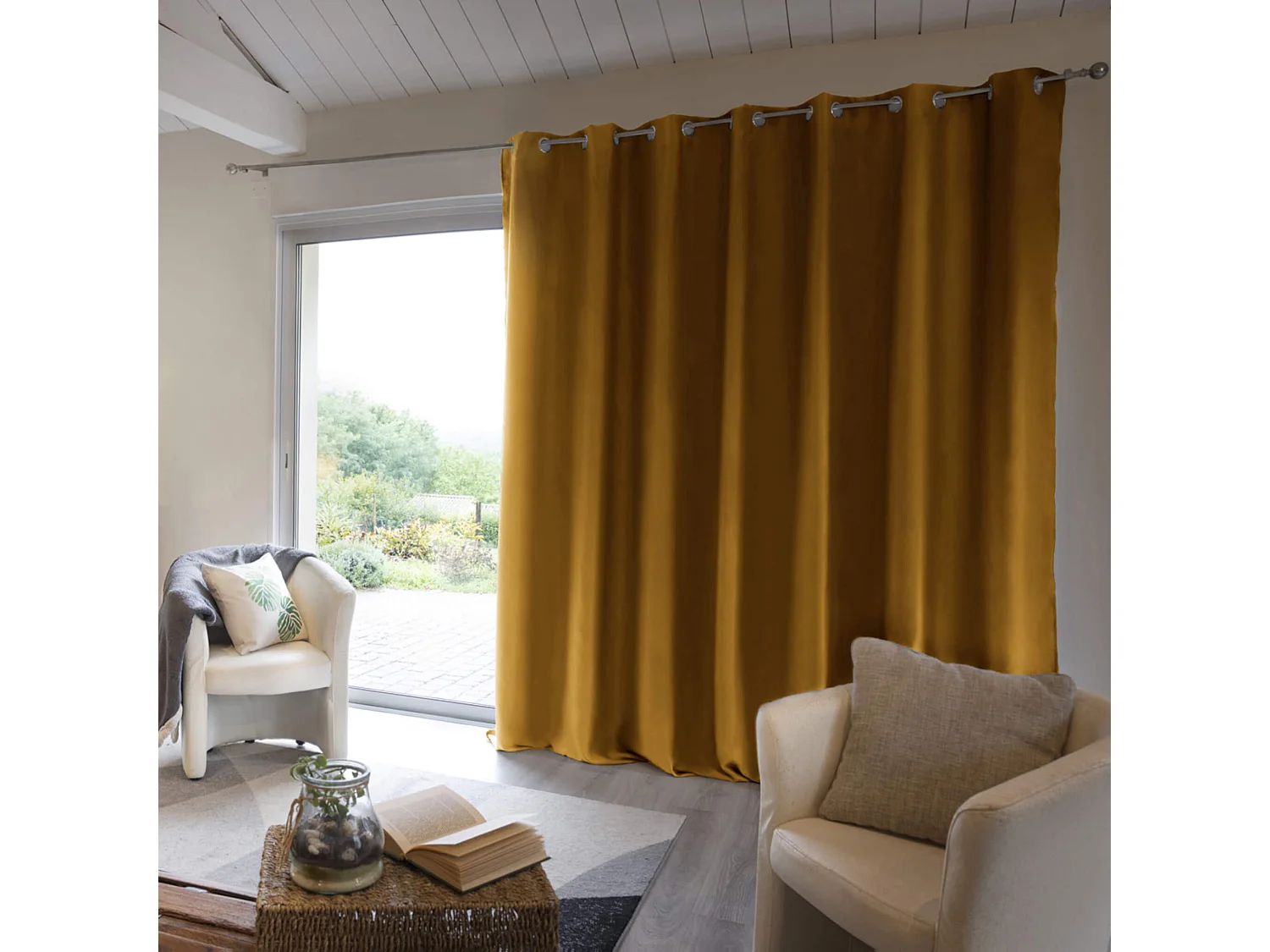 Rideau thermique à œillets jaune 280x260