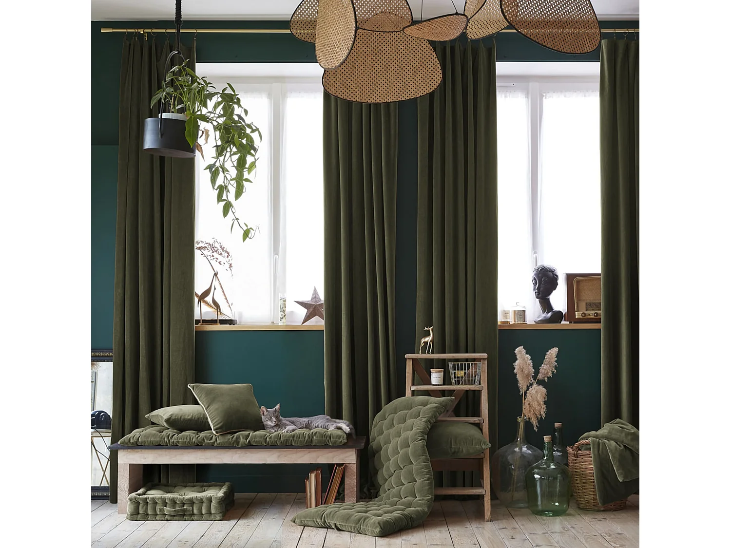 Rideau à pinces velours 140x270 cm kaki