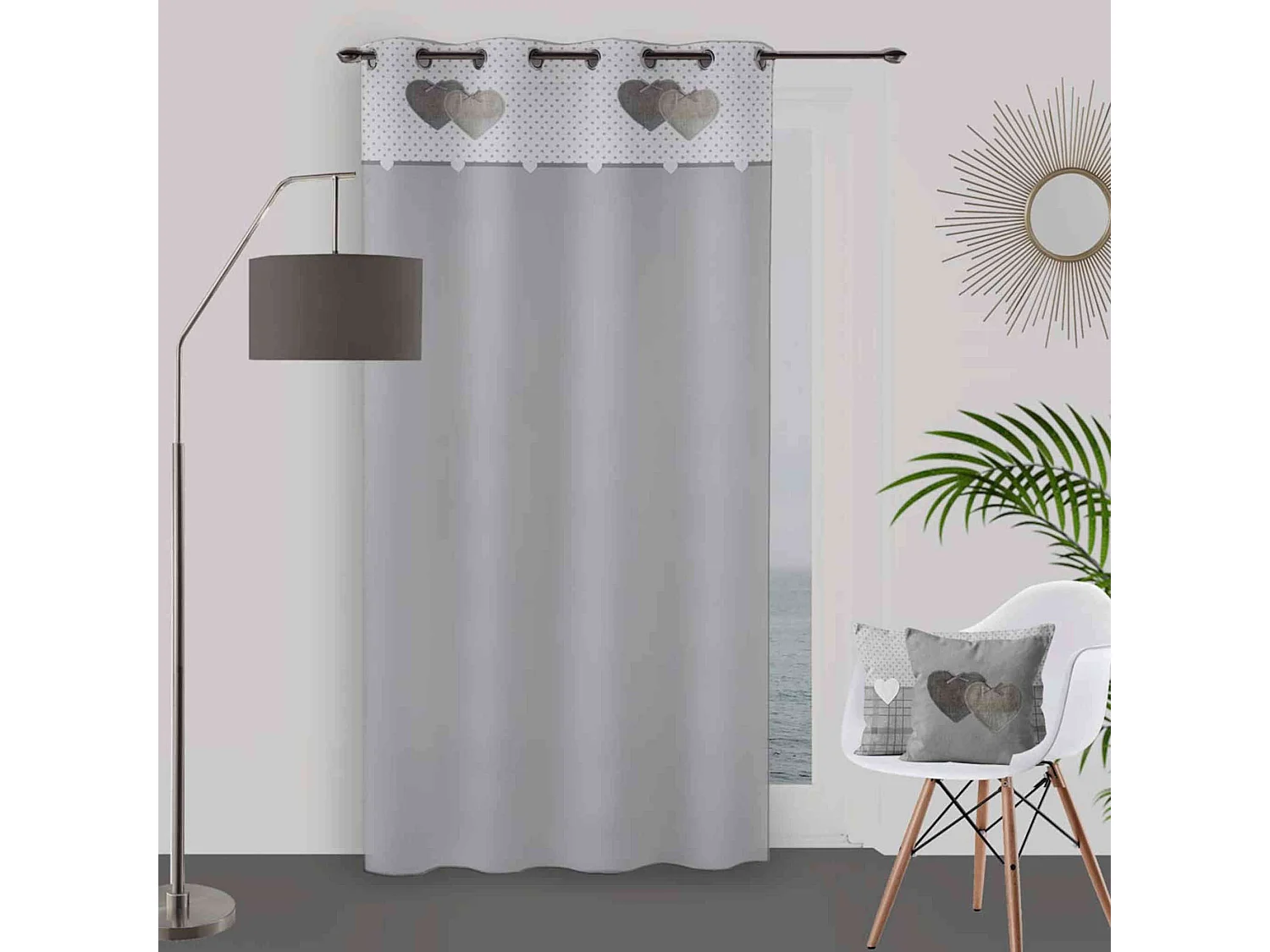 Cortina con ojales de algodón puro 135x250 cm LOVE gris