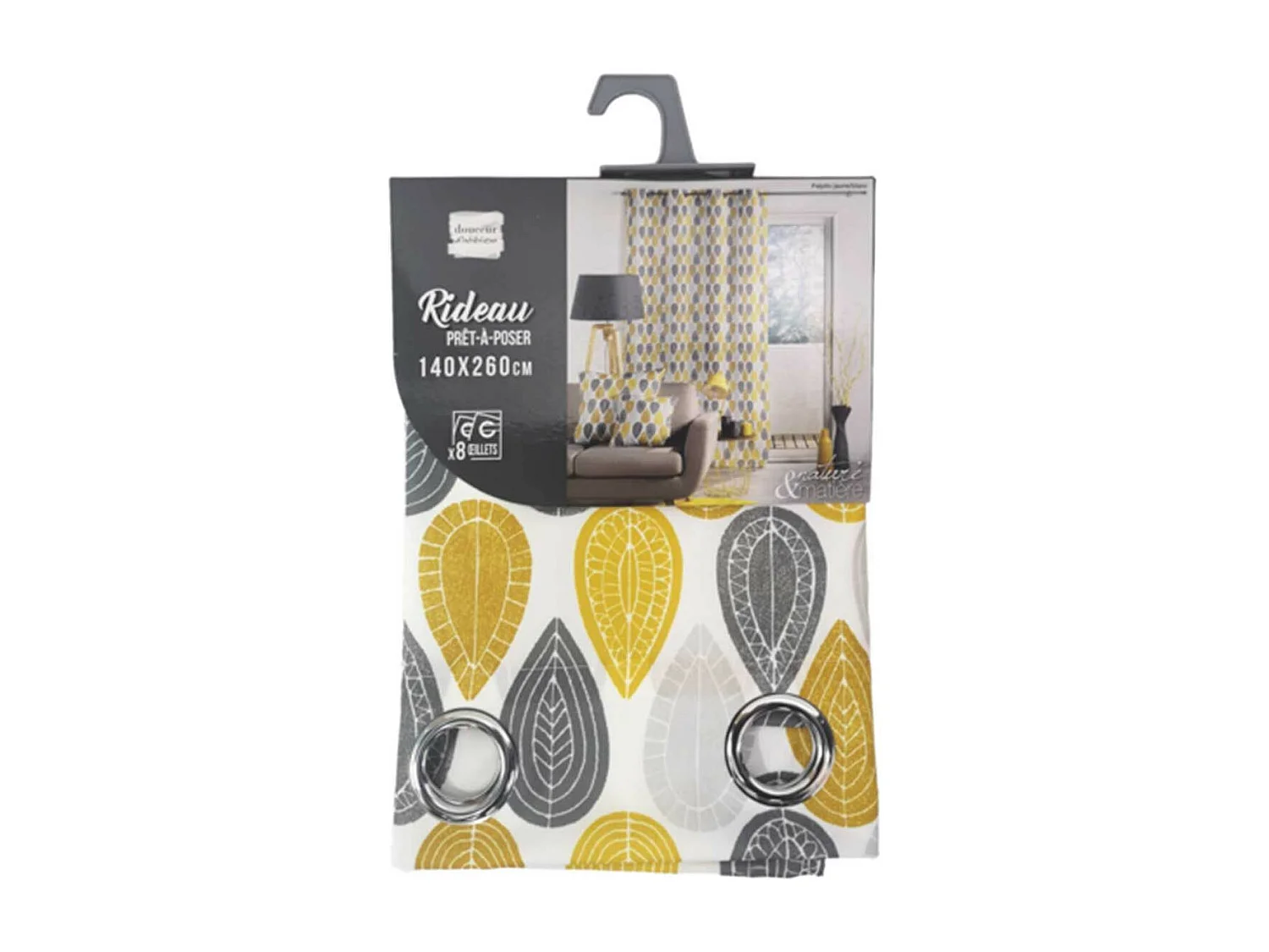 Rideau à Œillets Imprimé "Palpito" 140x260cm Jaune & Blanc