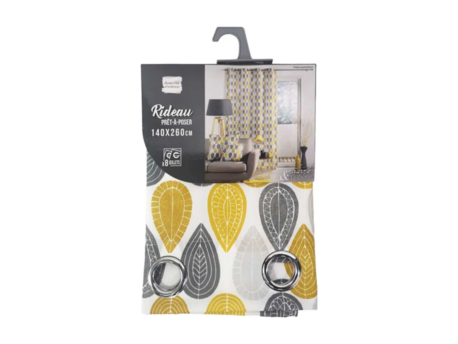 Rideau à Œillets Imprimé "Palpito" 140x260cm Jaune & Blanc