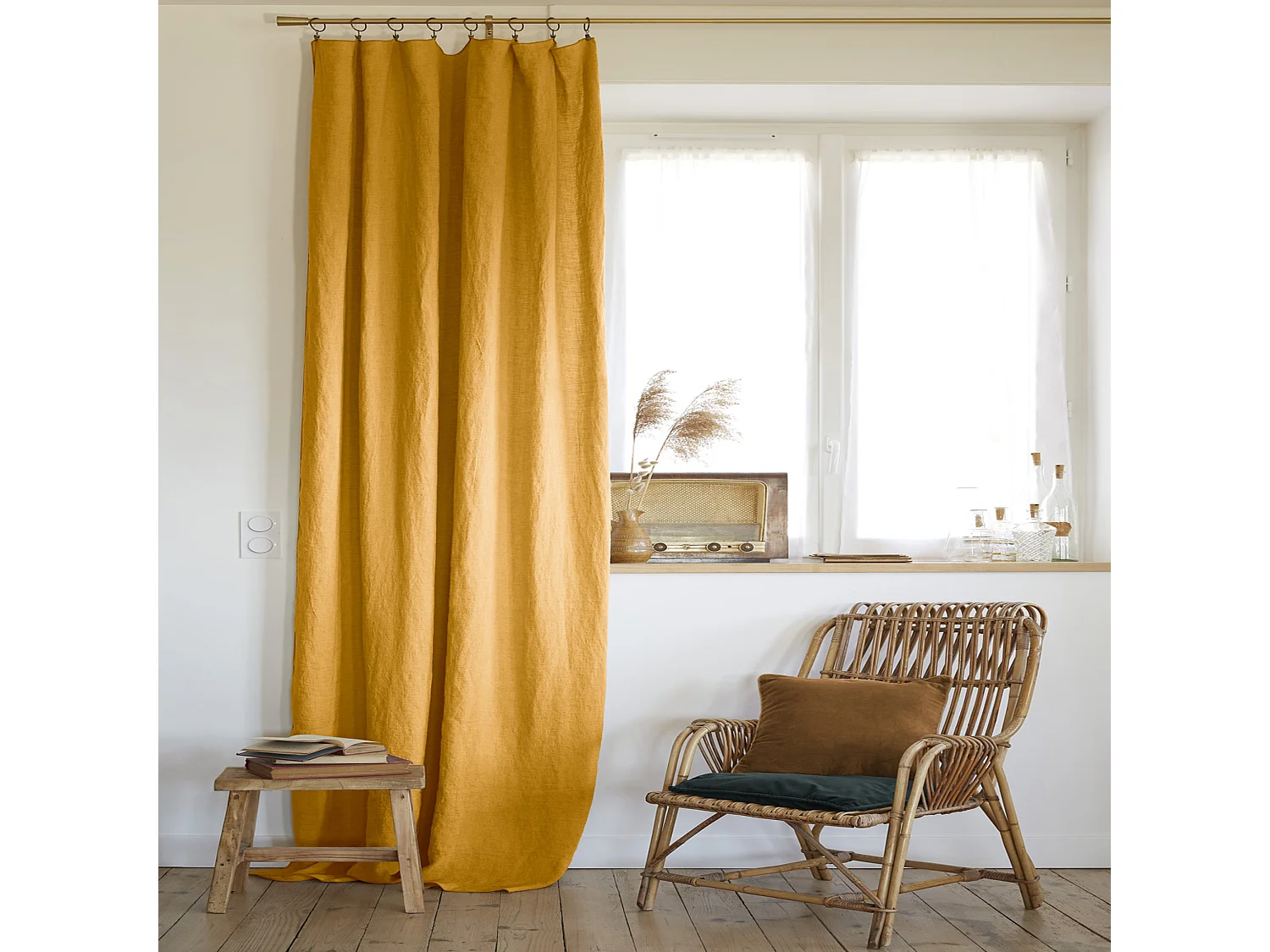 Rideau à pinces ajustable lin 140x270 cm jaune