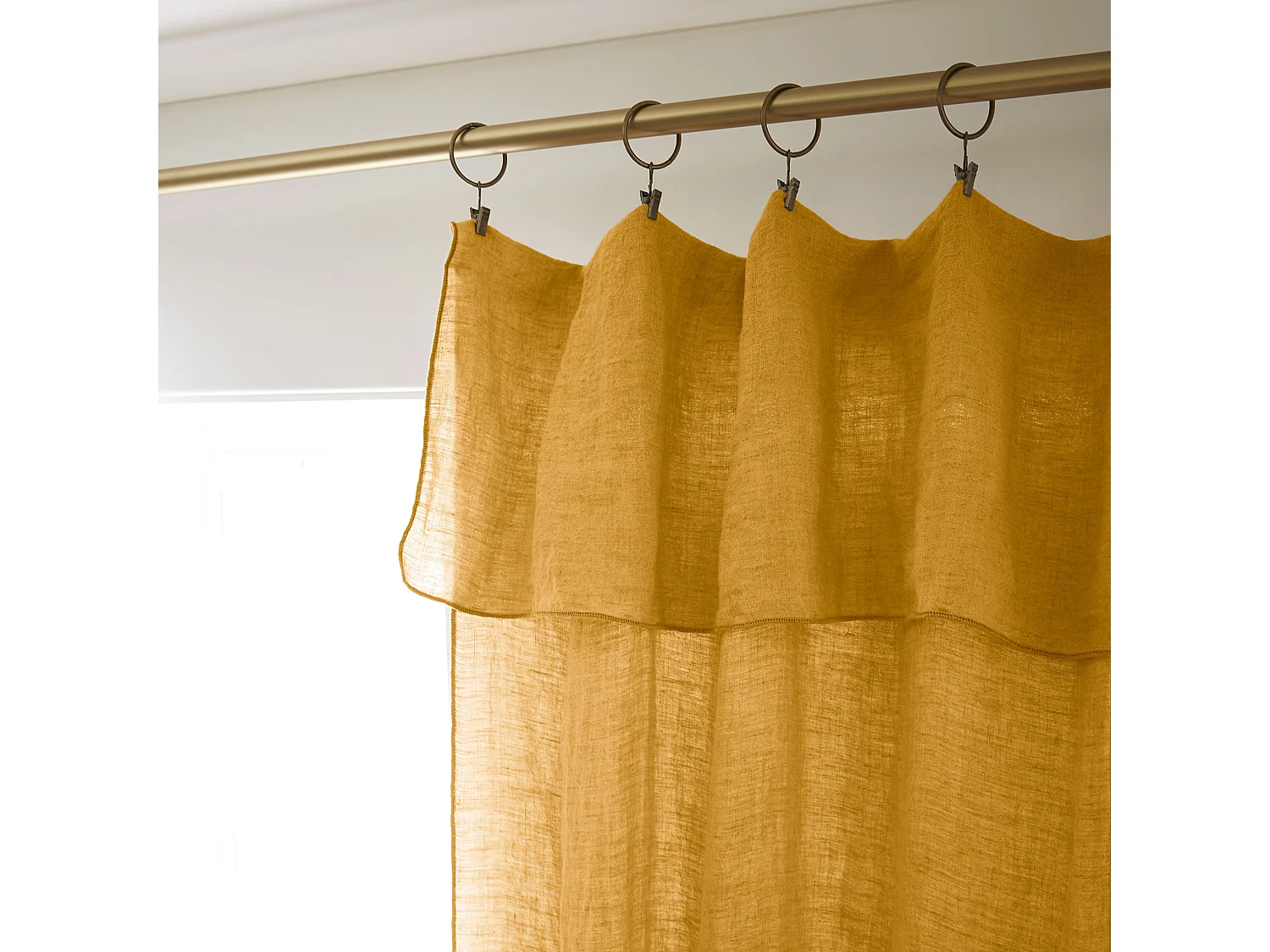 Rideau à pinces ajustable lin 140x270 cm jaune