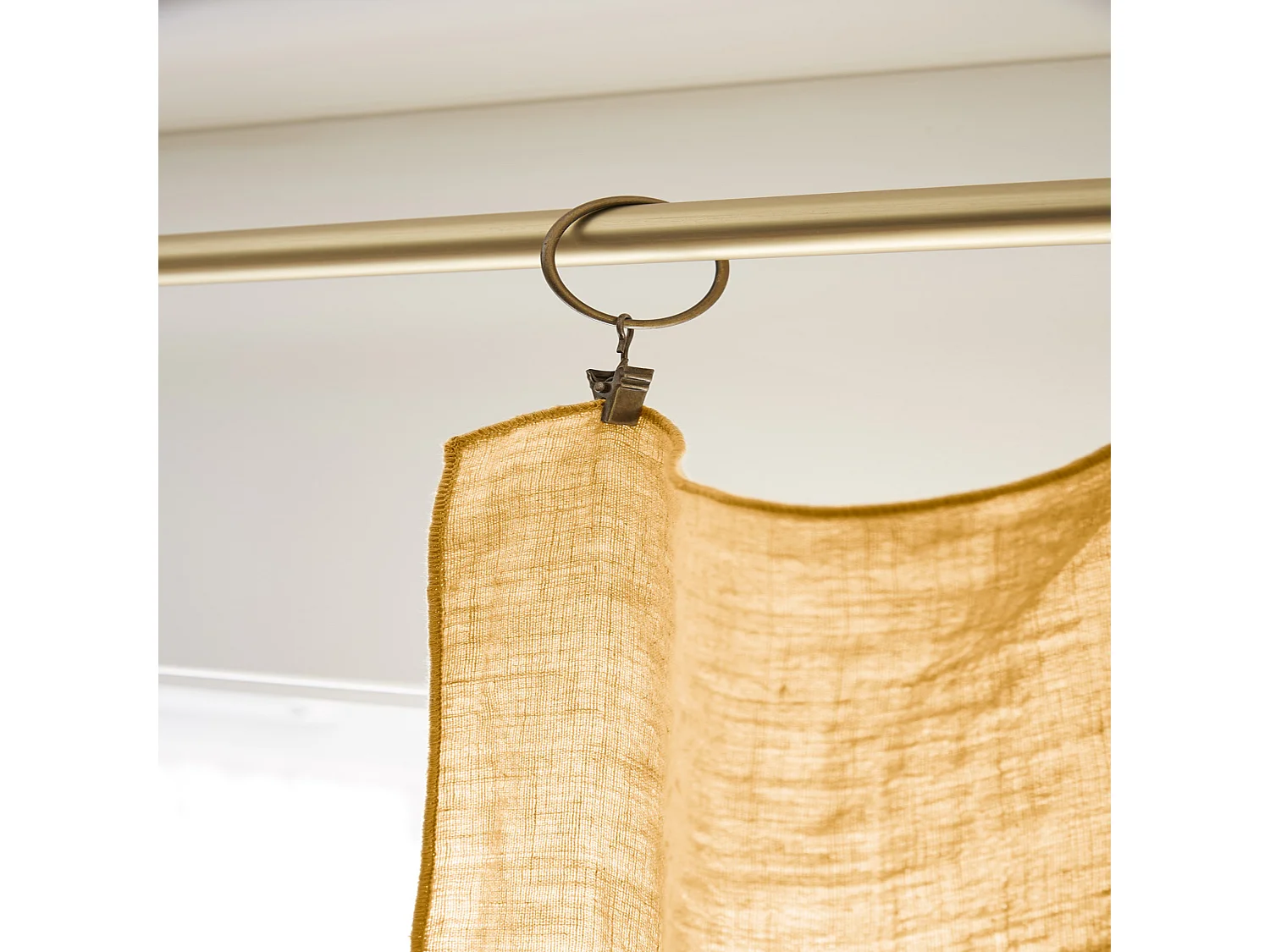 Rideau à pinces ajustable lin 140x270 cm jaune