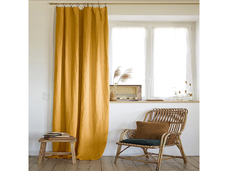 Rideau à pinces ajustable lin 140x270 cm jaune