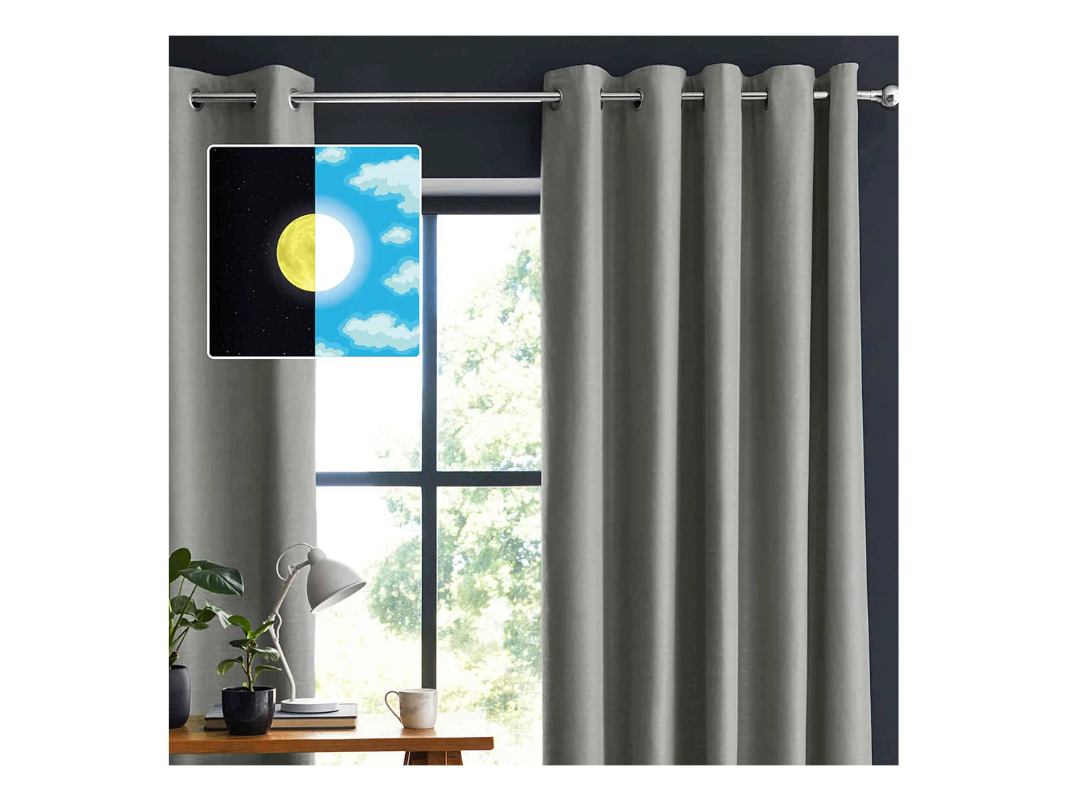 Lot de 2 rideaux occultants à œillets gris 140x180
