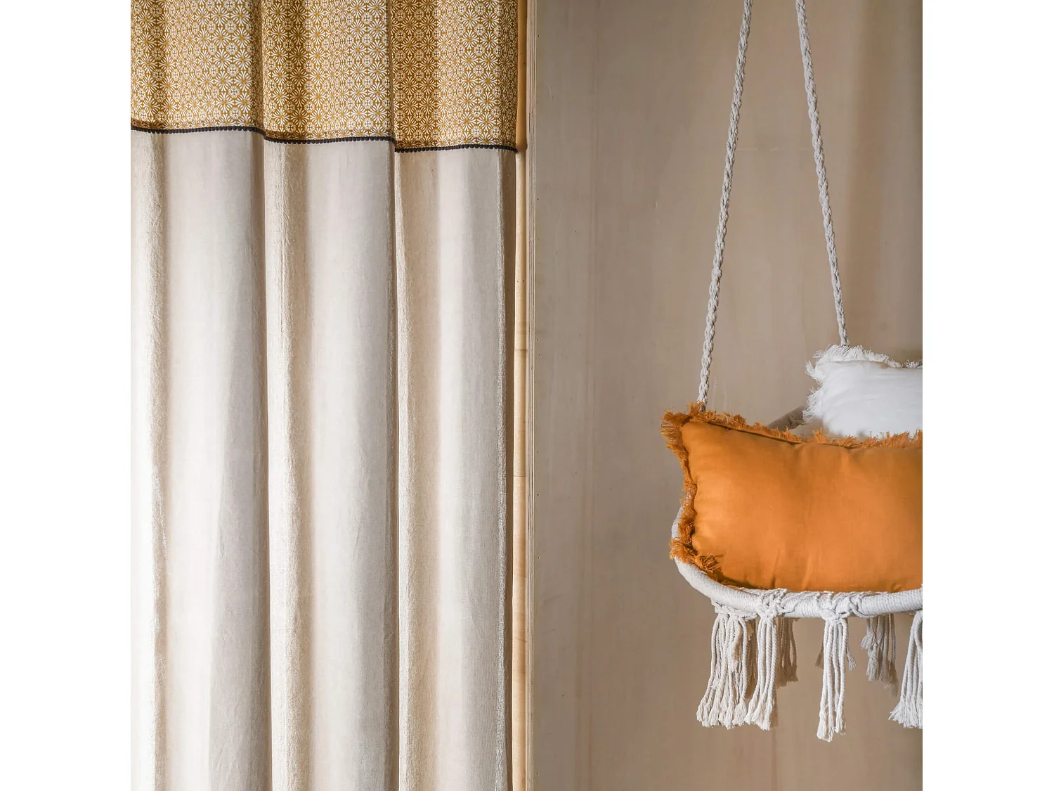 Rideau à œillets en coton chambray curry 135x250