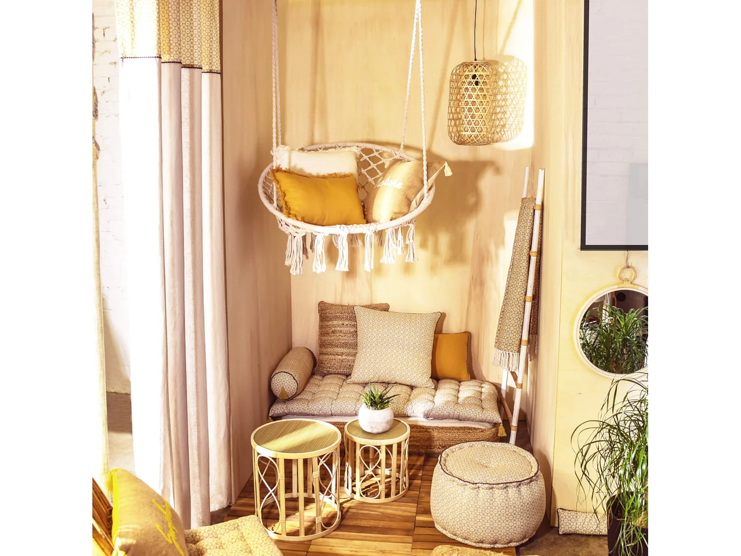 Rideau à œillets en coton chambray curry 135x250