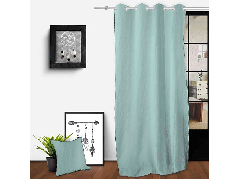 Cortina con ojales en algodón lavado 135x250 cm SPIRIT water green
