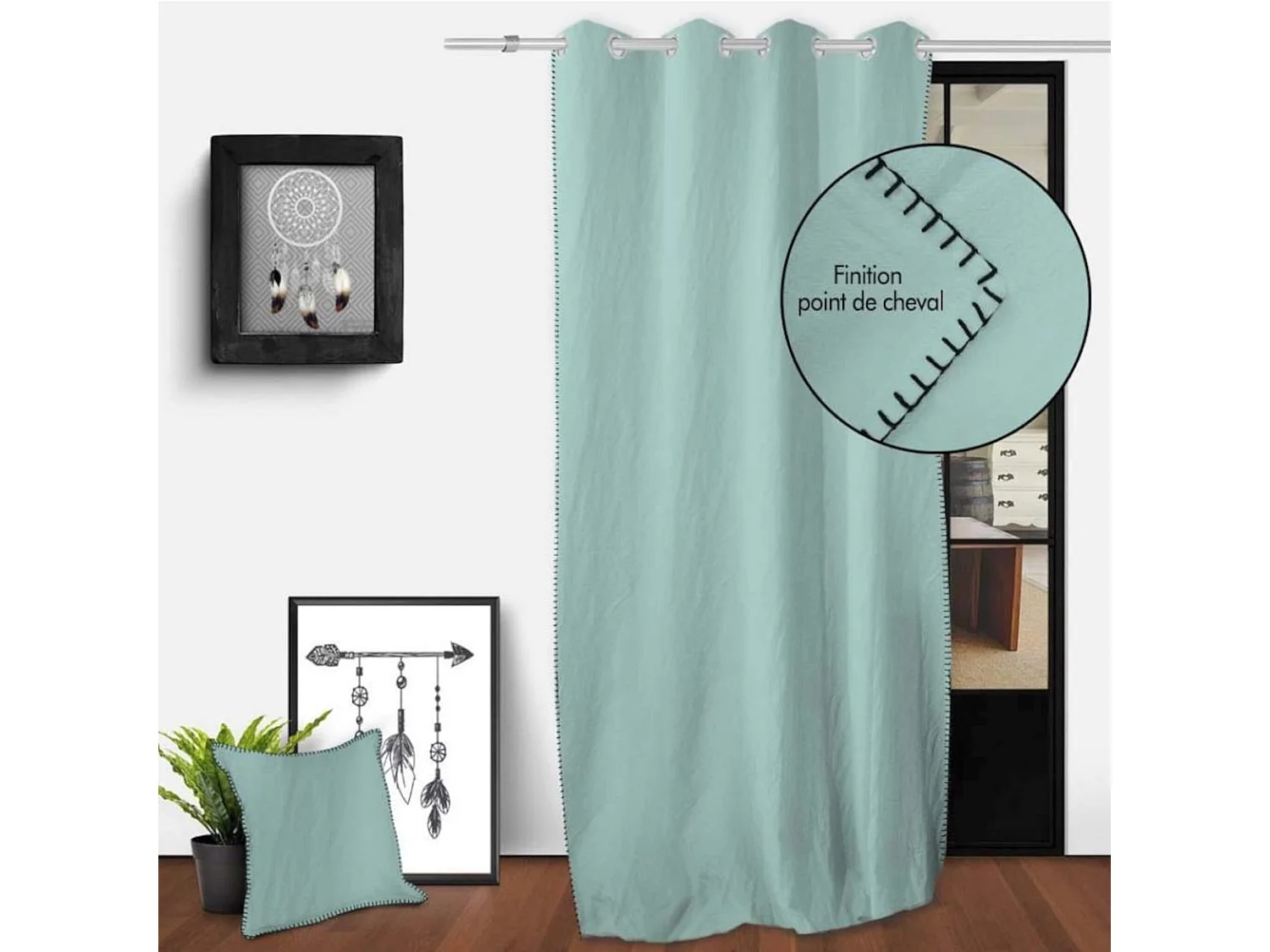 Cortina con ojales en algodón lavado 135x250 cm SPIRIT water green