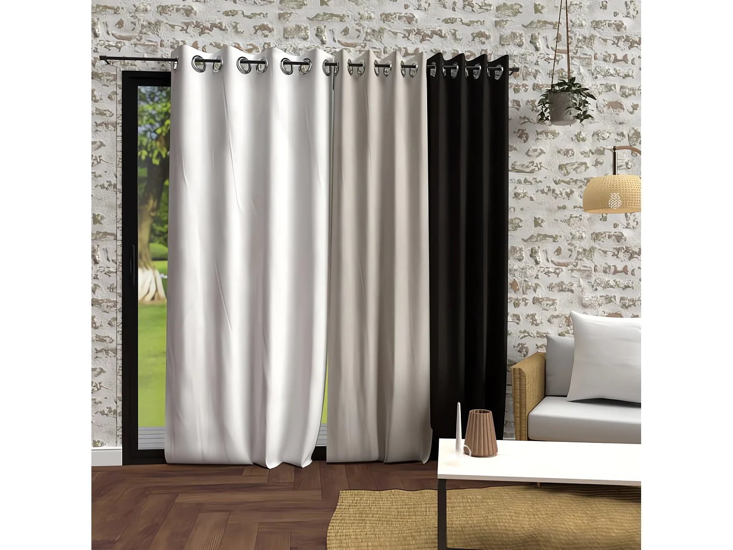 Cortina con ojales lavados de microfibra 135x250 BOHEME blanco