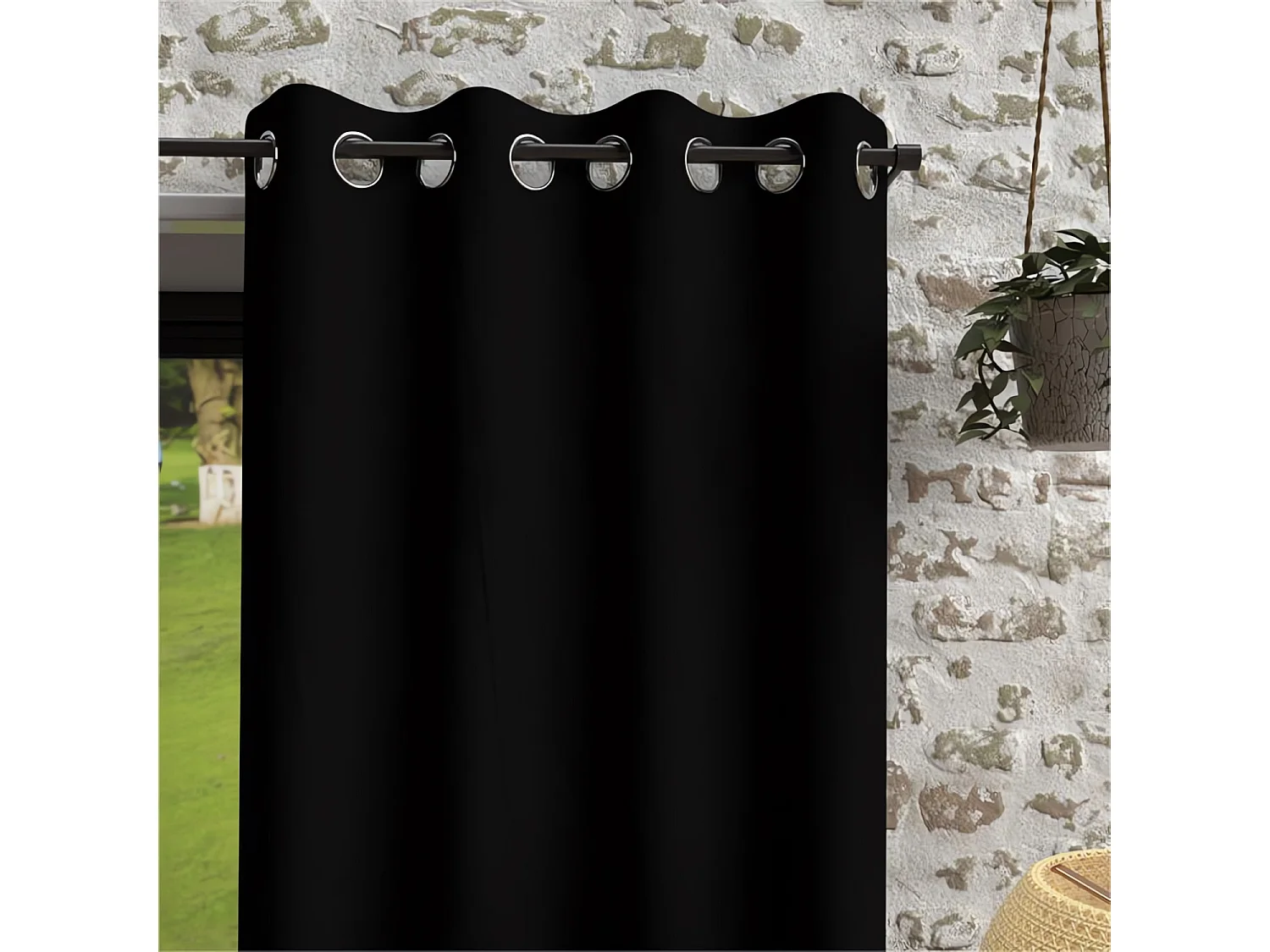 Cortina con ojales de microfibra lavada 135x180 cm BOHEME negro