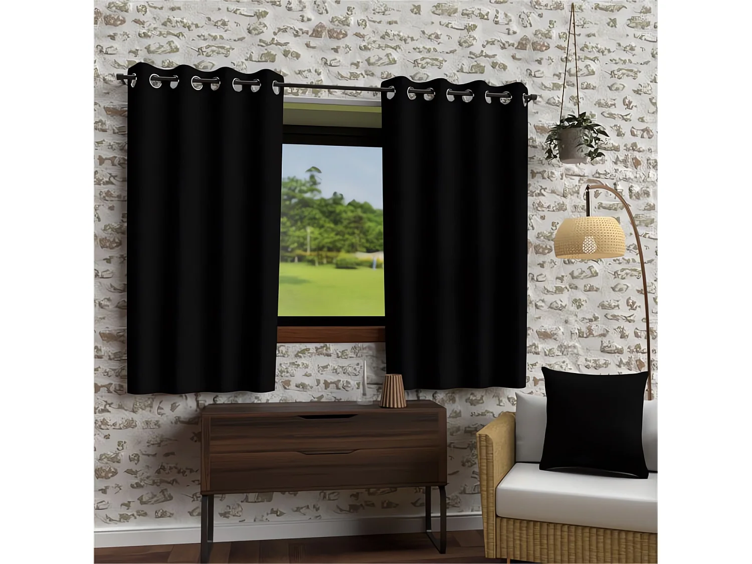 Cortina con ojales de microfibra lavada 135x180 cm BOHEME negro