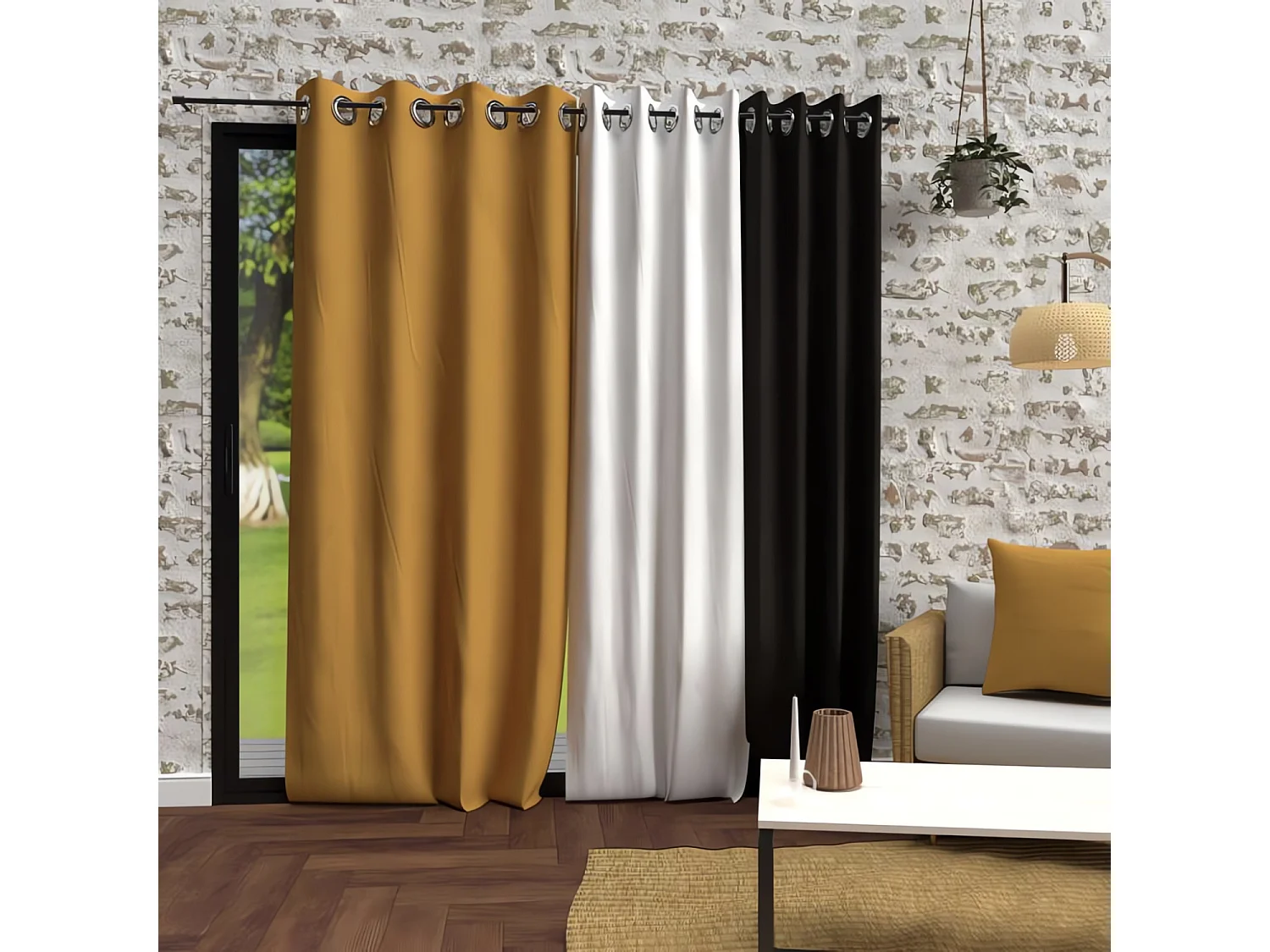 Rideaux à œillets Bohème jaune 135x250 cm