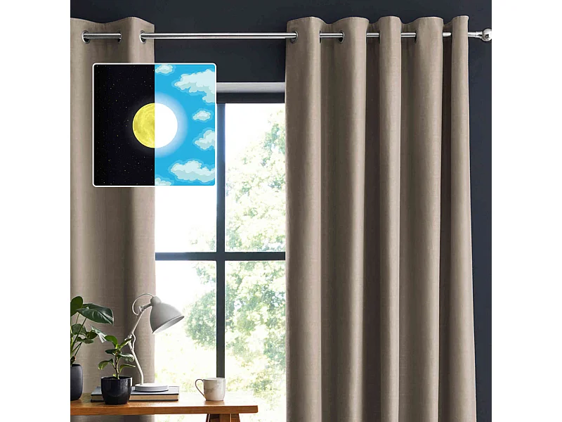 Lot de 2 rideaux occultants à œillets lin 140x280