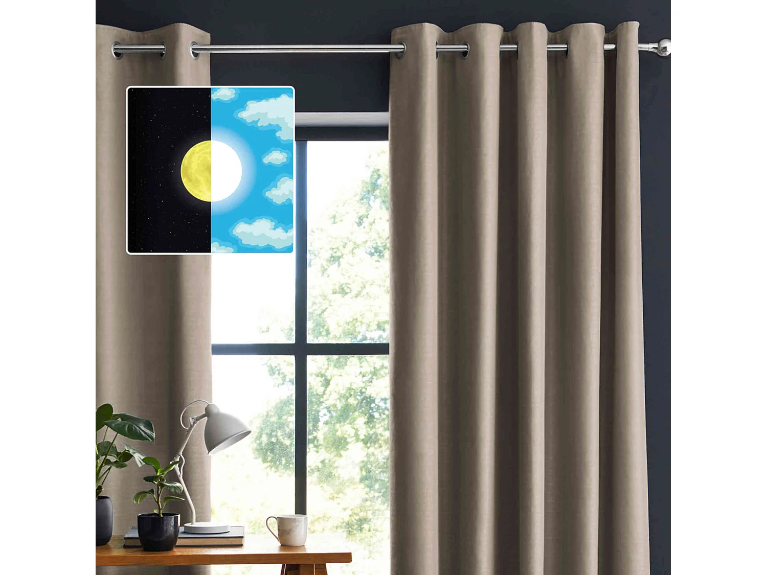 Lot de 2 rideaux occultants à œillets lin 140x280